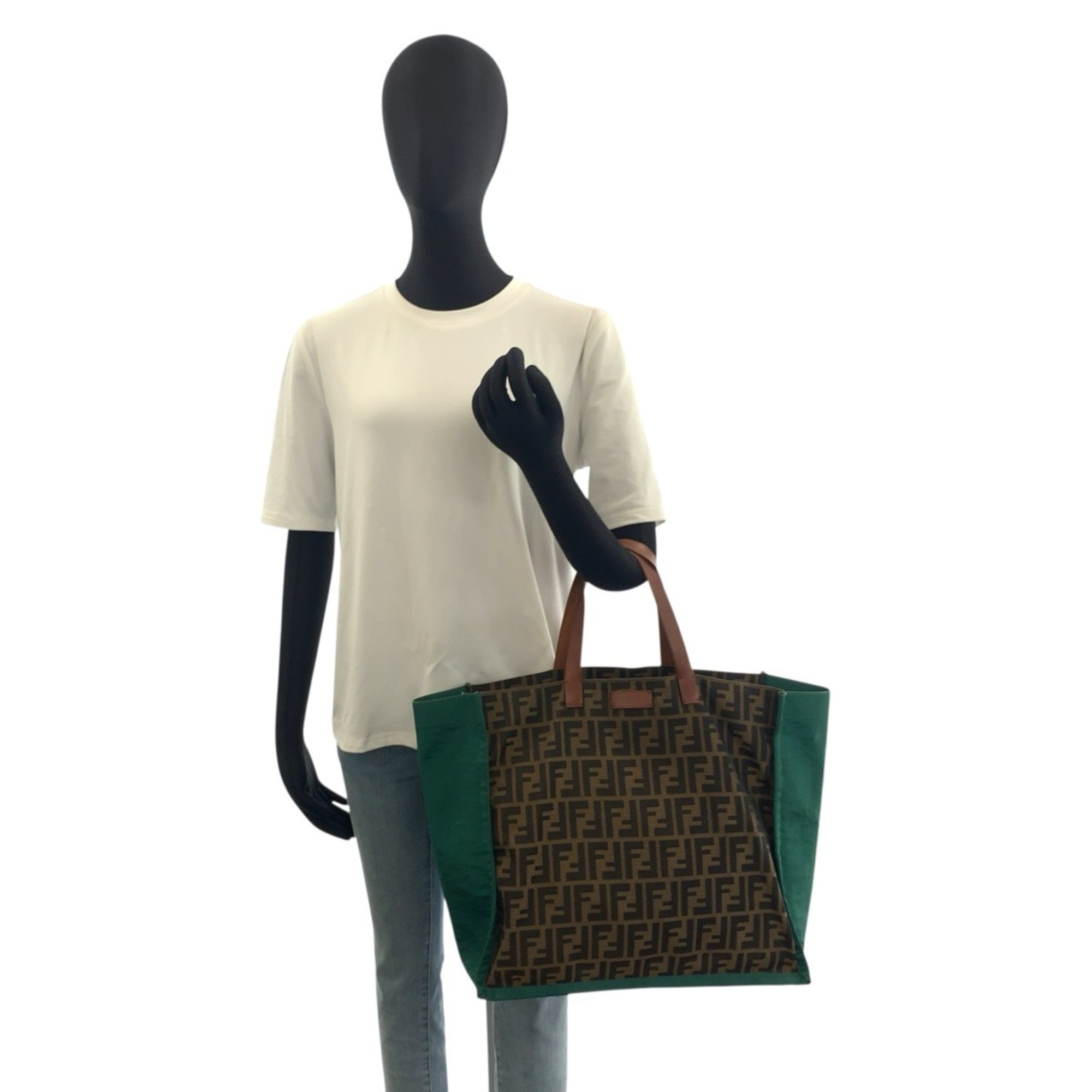 Fendi Brown Green Canvas Leather Handbag Tote Bag (Pre-Owned)