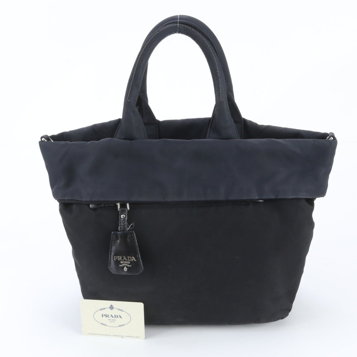 Prada Black Navy Leather Nylon Tote Bag (Pre-Owned)
