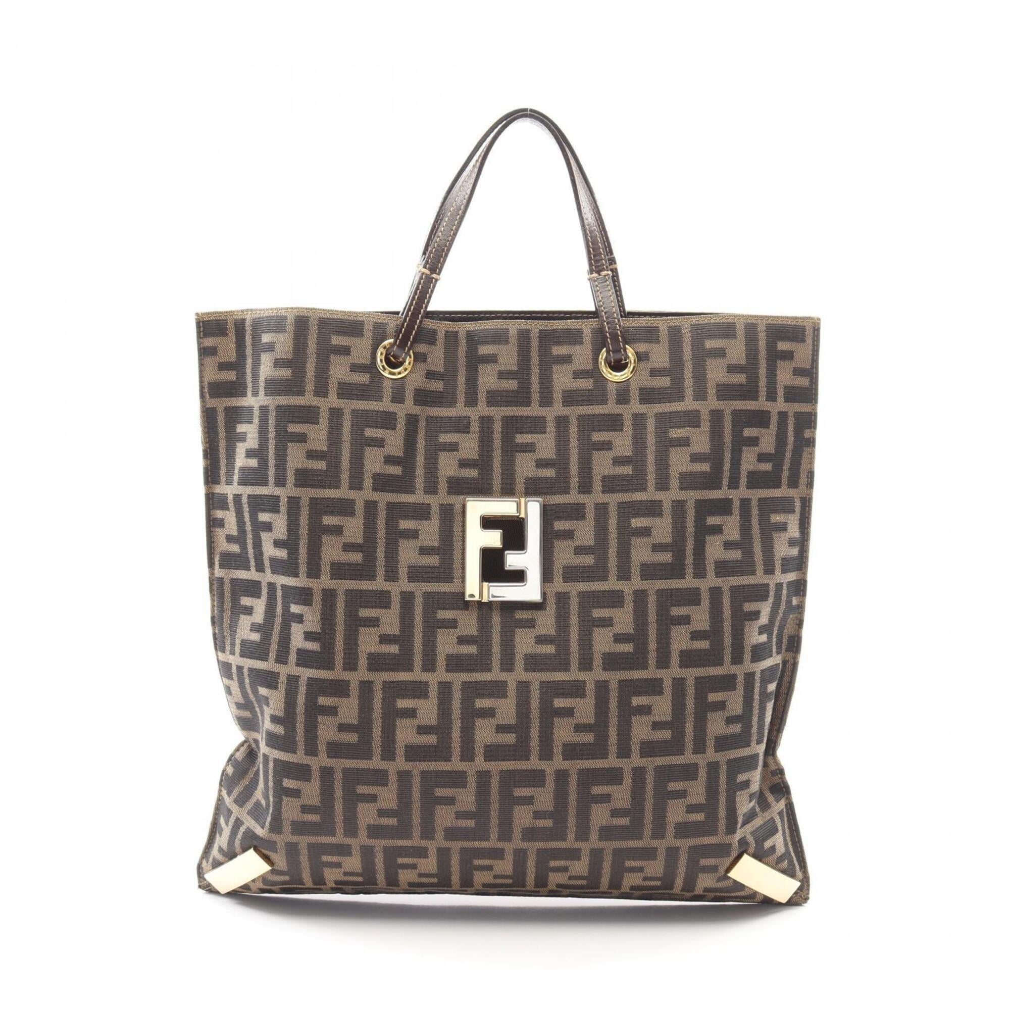 Fendi Brown Nylon Leather Handbag Tote Bag (Pre-Owned)