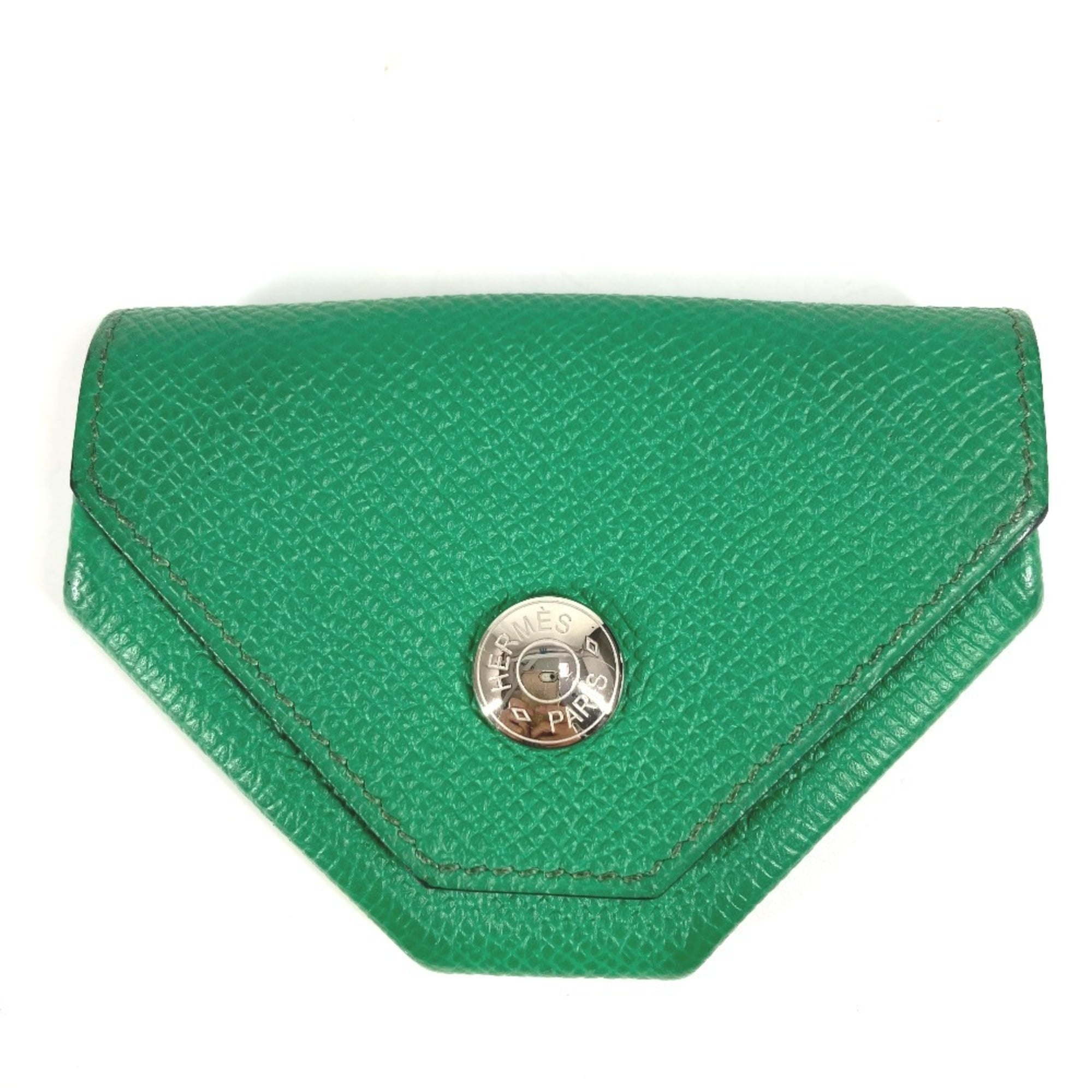 Hermes Green Navy Leather Coin Purse/Coin Case (Pre-Owned)