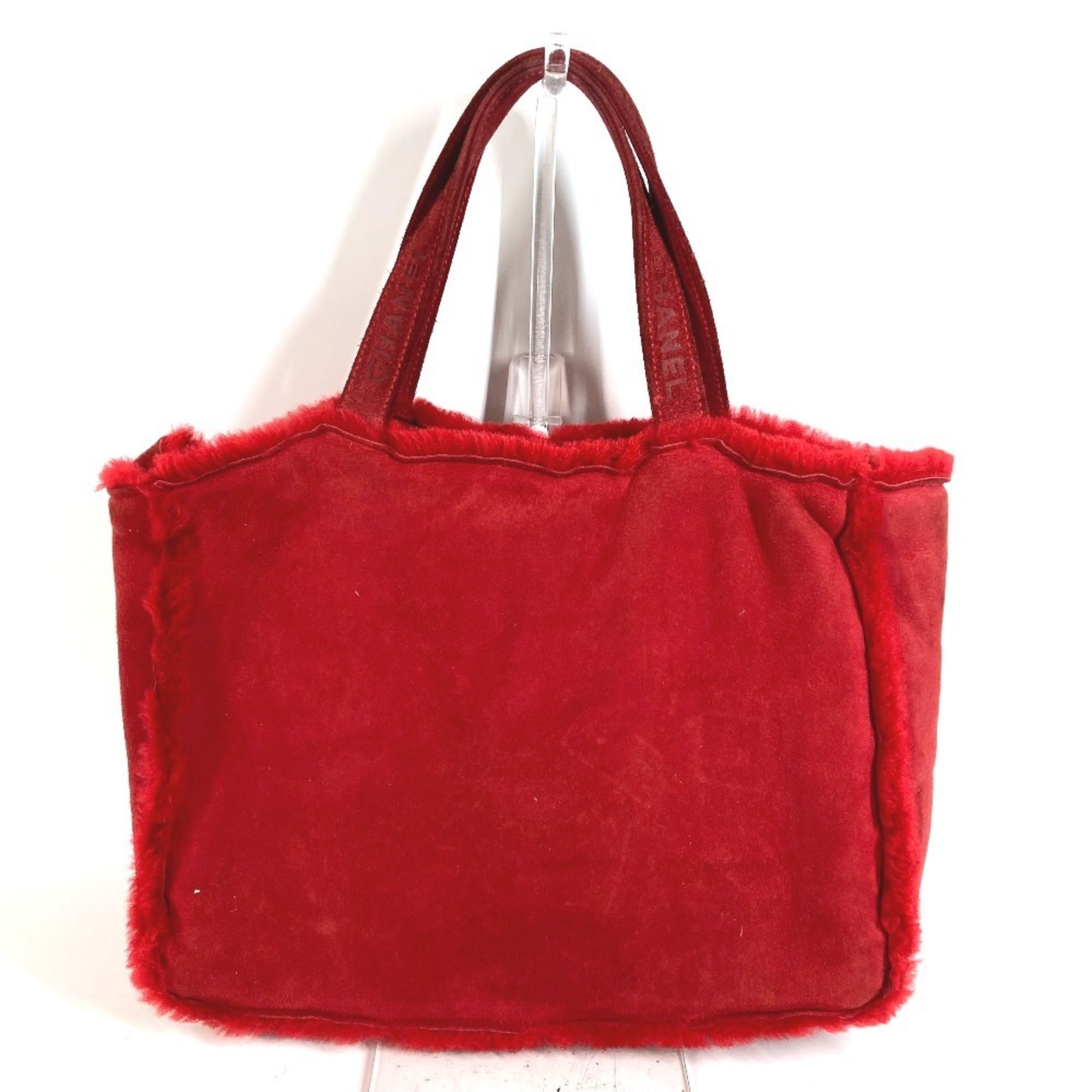 Chanel Red Color Fur Shoulder Bag Tote Bag (Pre-Owned)