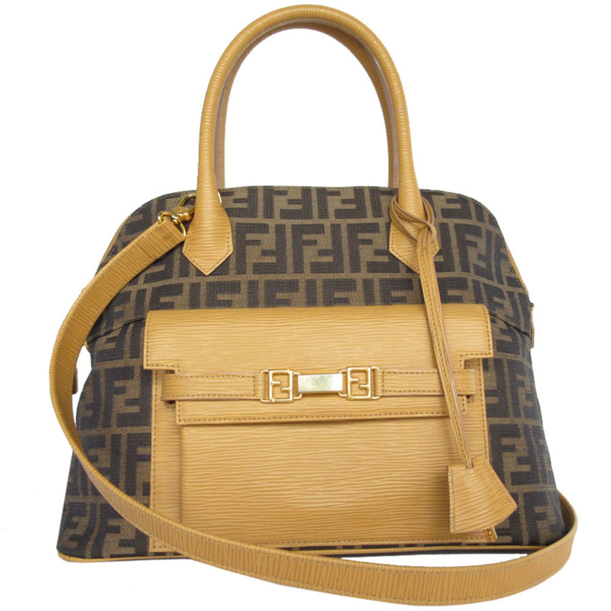 Fendi Zucca Brown Canvas Handbag Shoulder Bag (Pre-Owned)