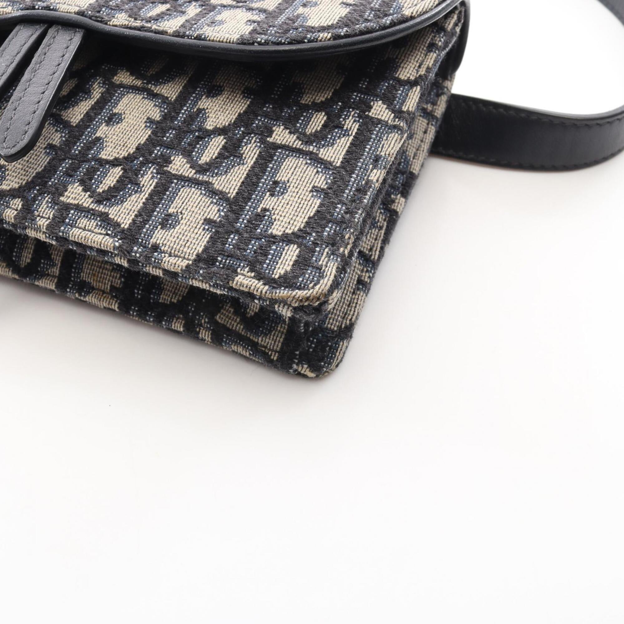 Christian Dior Navy White Canvas Leather Fanny Pack Handbag Shoulder Bag Sling Bag (Pre-Owned)