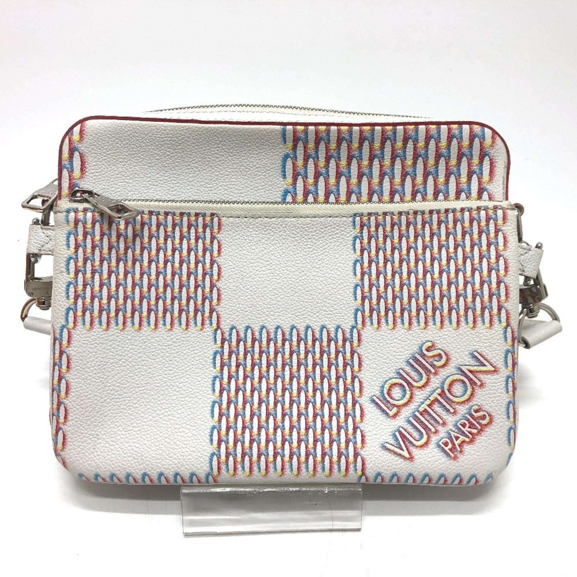 Louis Vuitton White Yellow Damier Canvas Pouch Shoulder Bag (Pre-Owned)