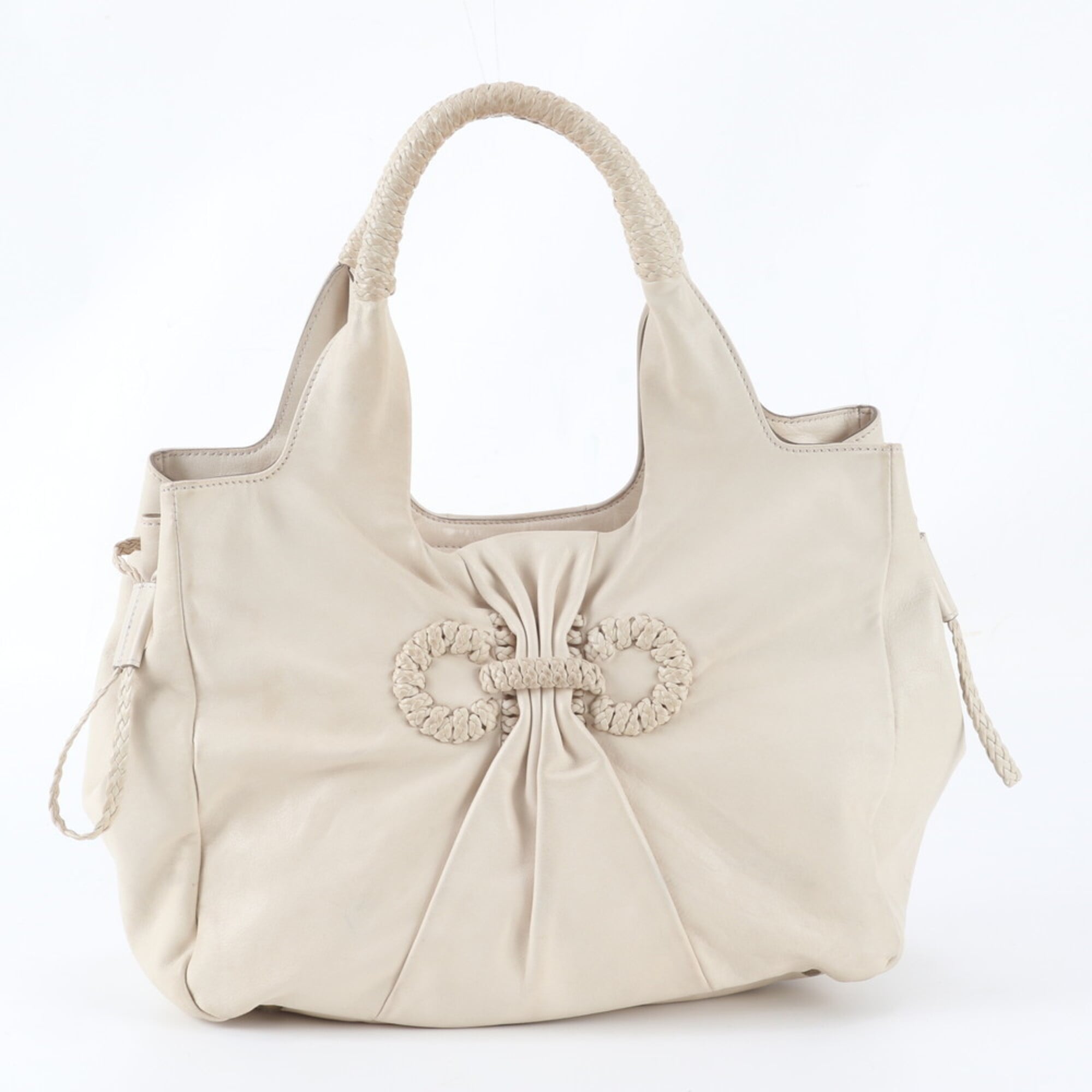 Salvatore Ferragamo Gancini White Leather Handbag Tote Bag (Pre-Owned)