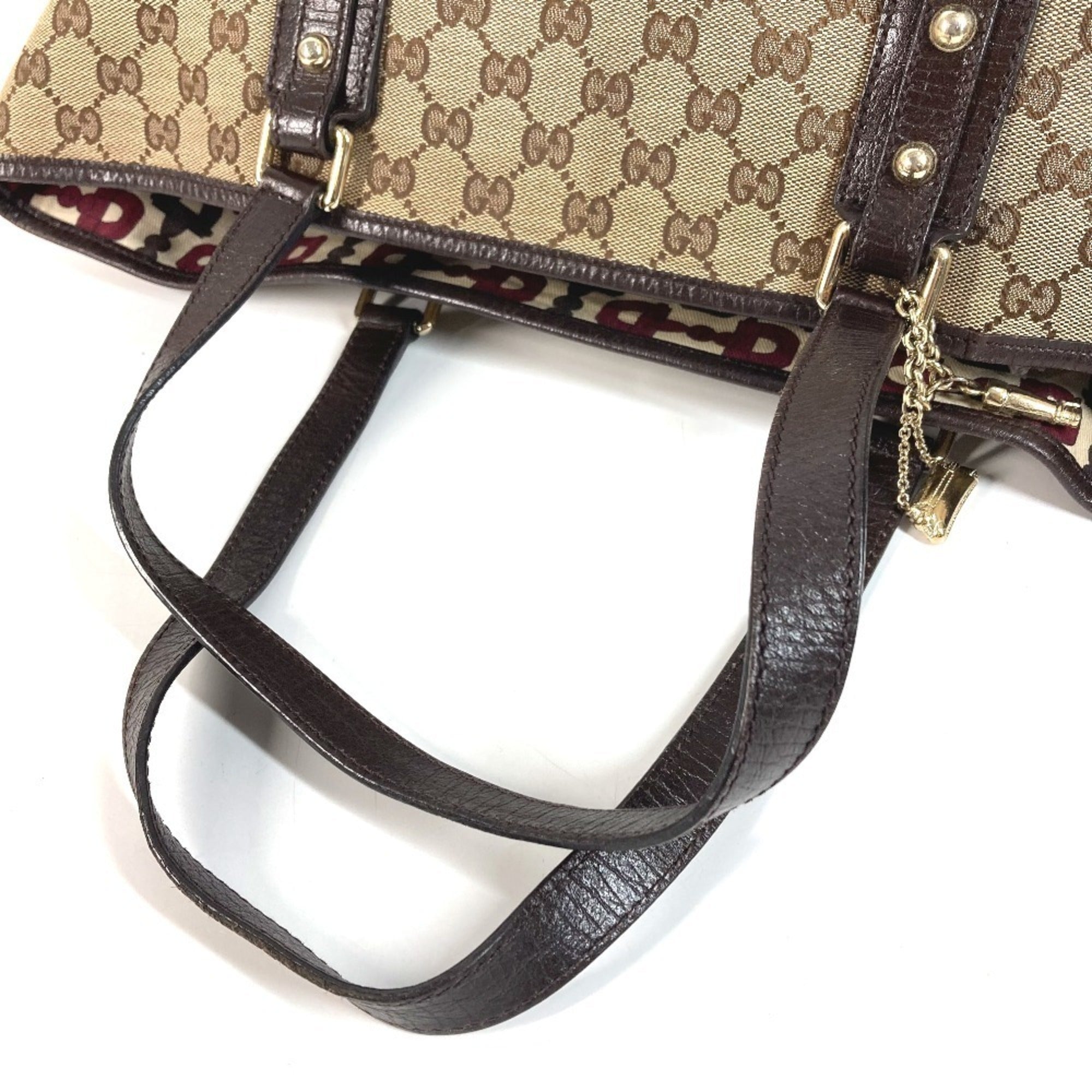 Gucci Sherry Line Beige Dark Brown Gg Canvas Leather Shoulder Bag Tote Bag (Pre-Owned)