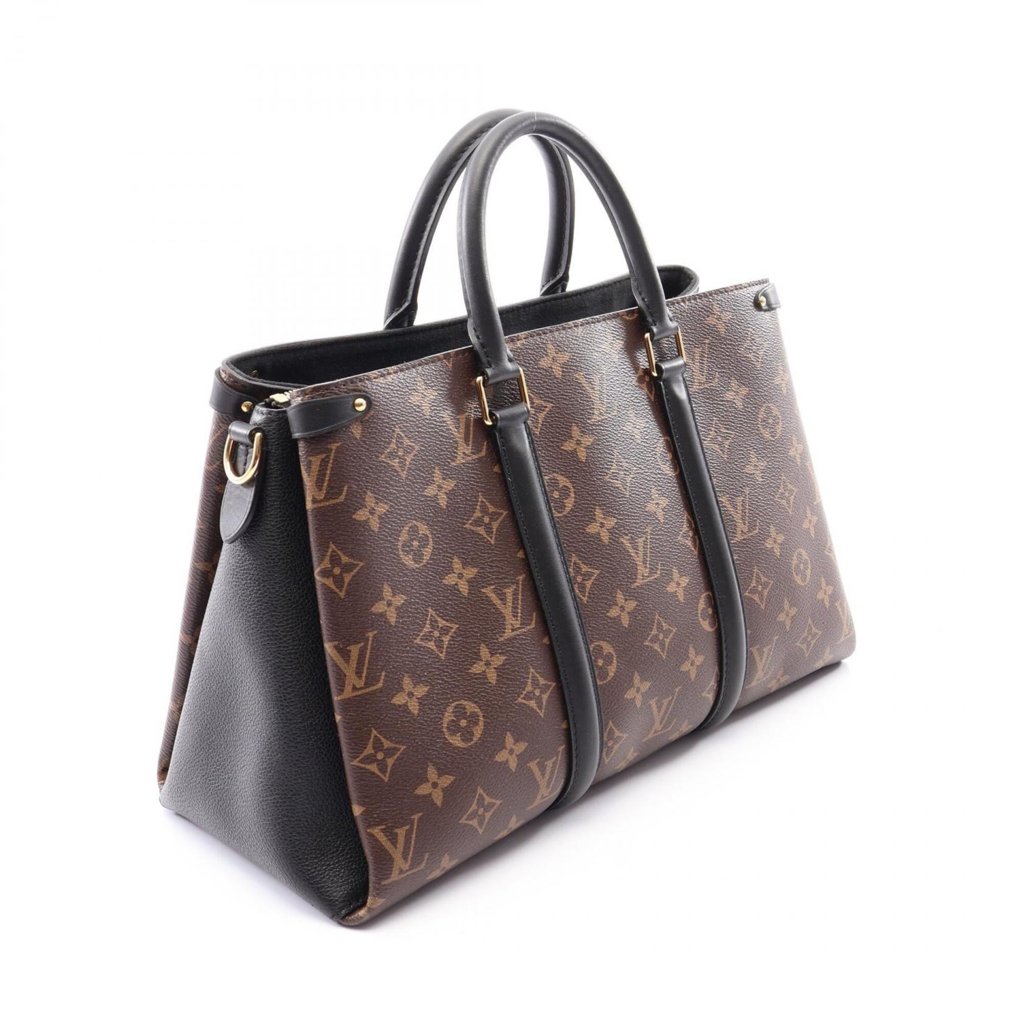 Louis Vuitton Black Brown Coated Canvas Leather Handbag (Pre-Owned)