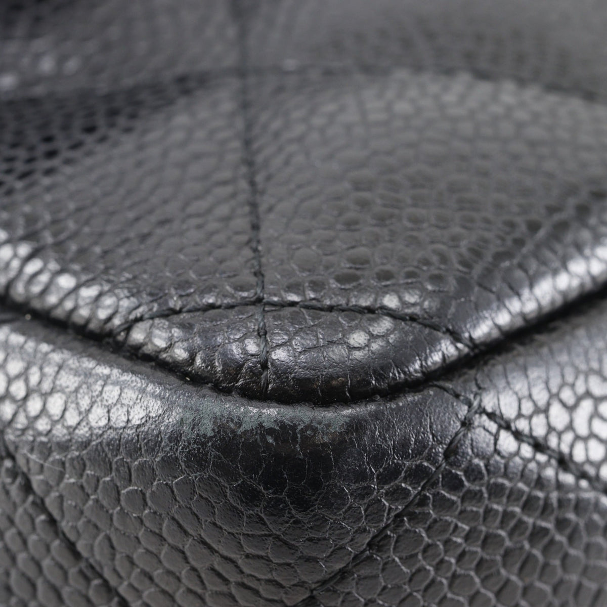 Chanel Black Silver Grained Calfskin Leather Shoulder Bag (Pre-Owned)