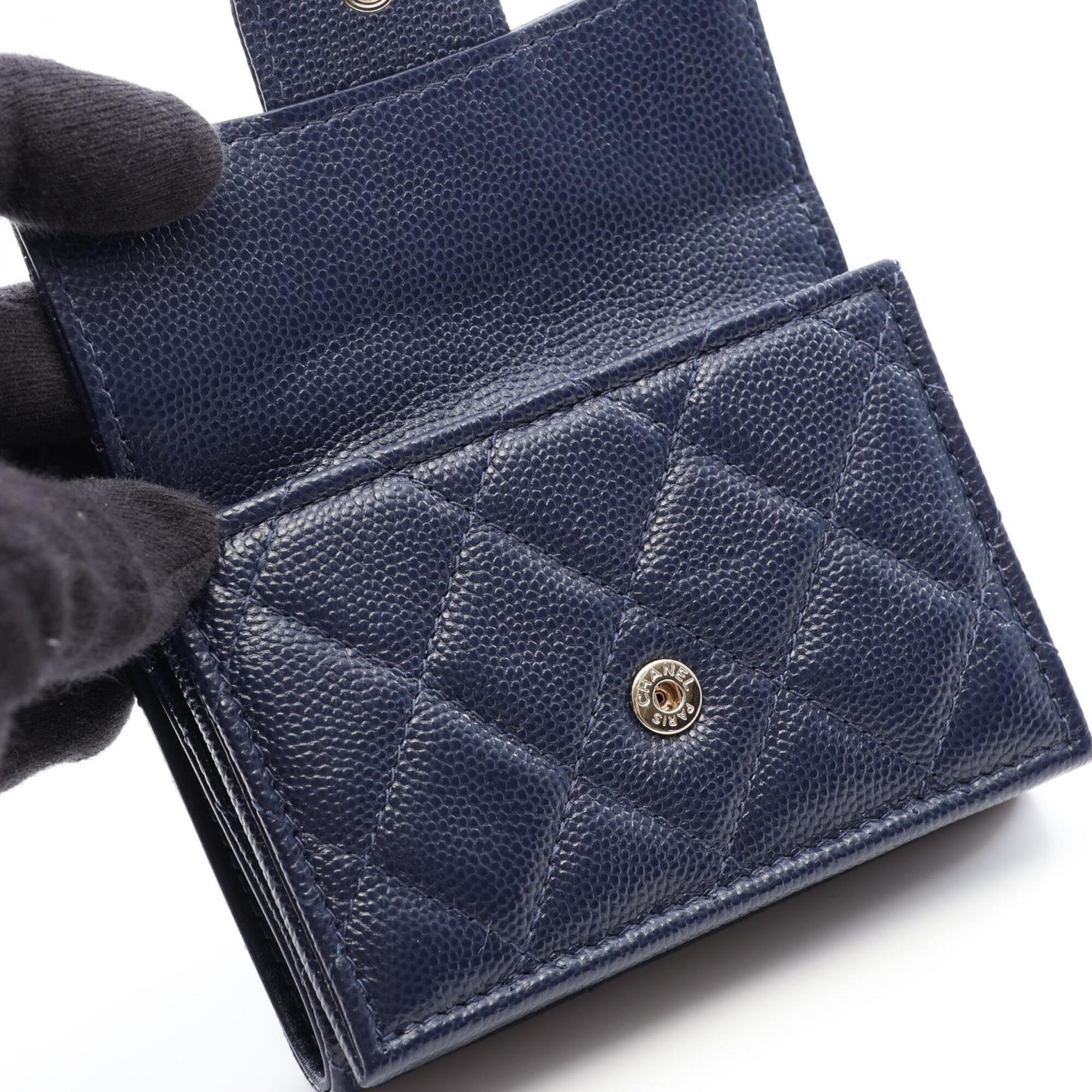 Chanel Navy Grained Calfskin Wallet (Tri-Fold) (Pre-Owned)