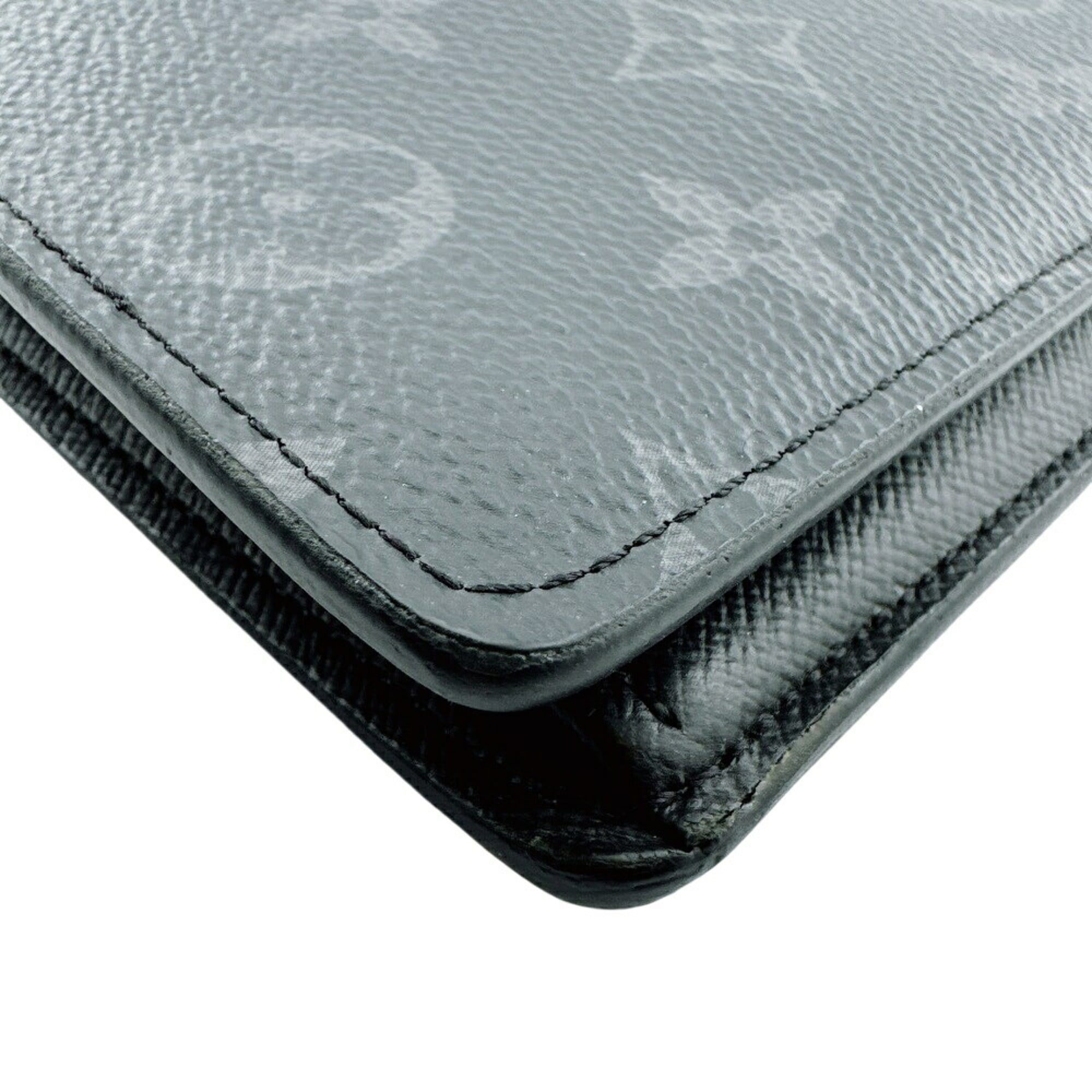 Louis Vuitton Monogram Eclipse Black Leather Long Wallet (Bi-Fold) (Pre-Owned)