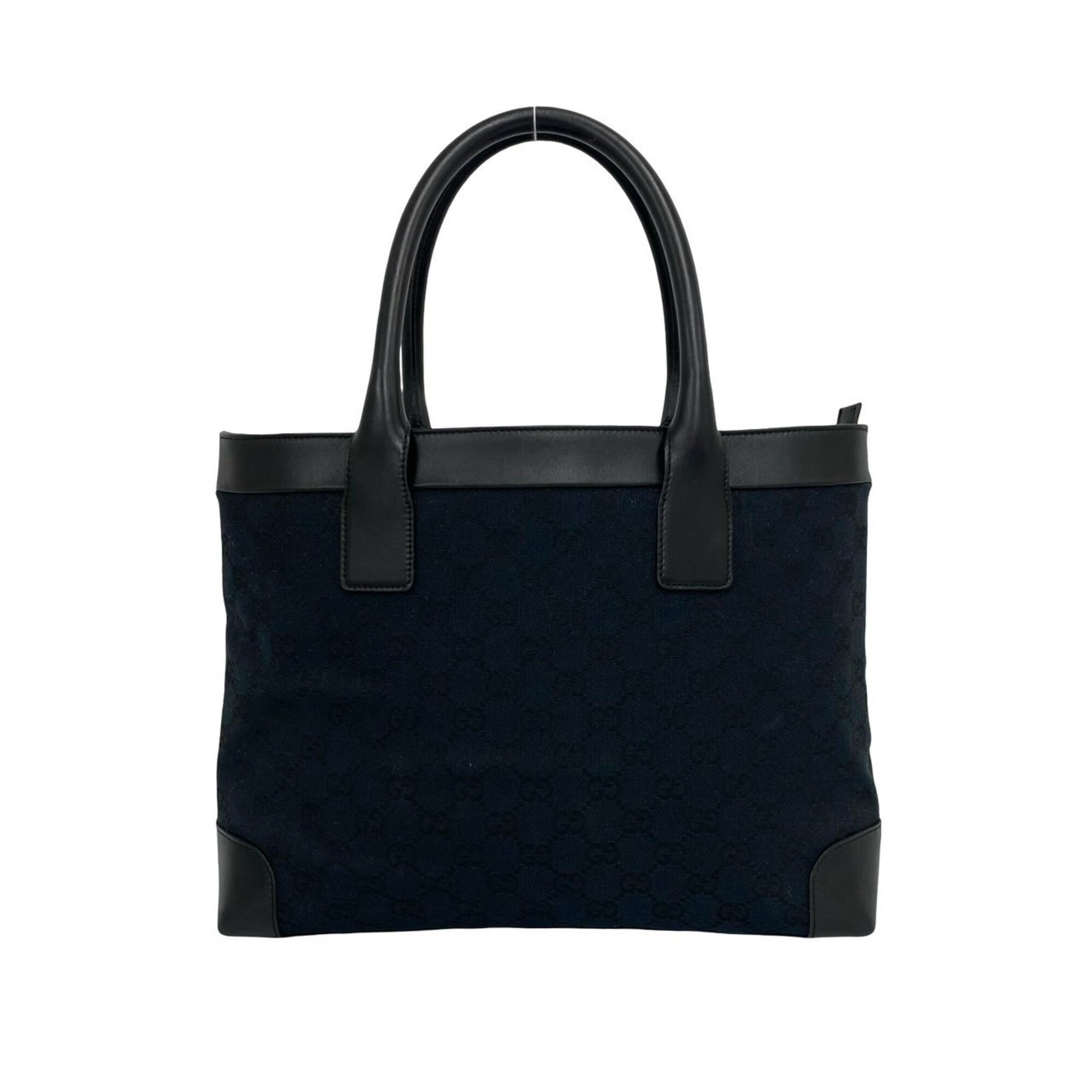 Gucci Black Navy Canvas Leather Handbag Tote Bag (Pre-Owned)