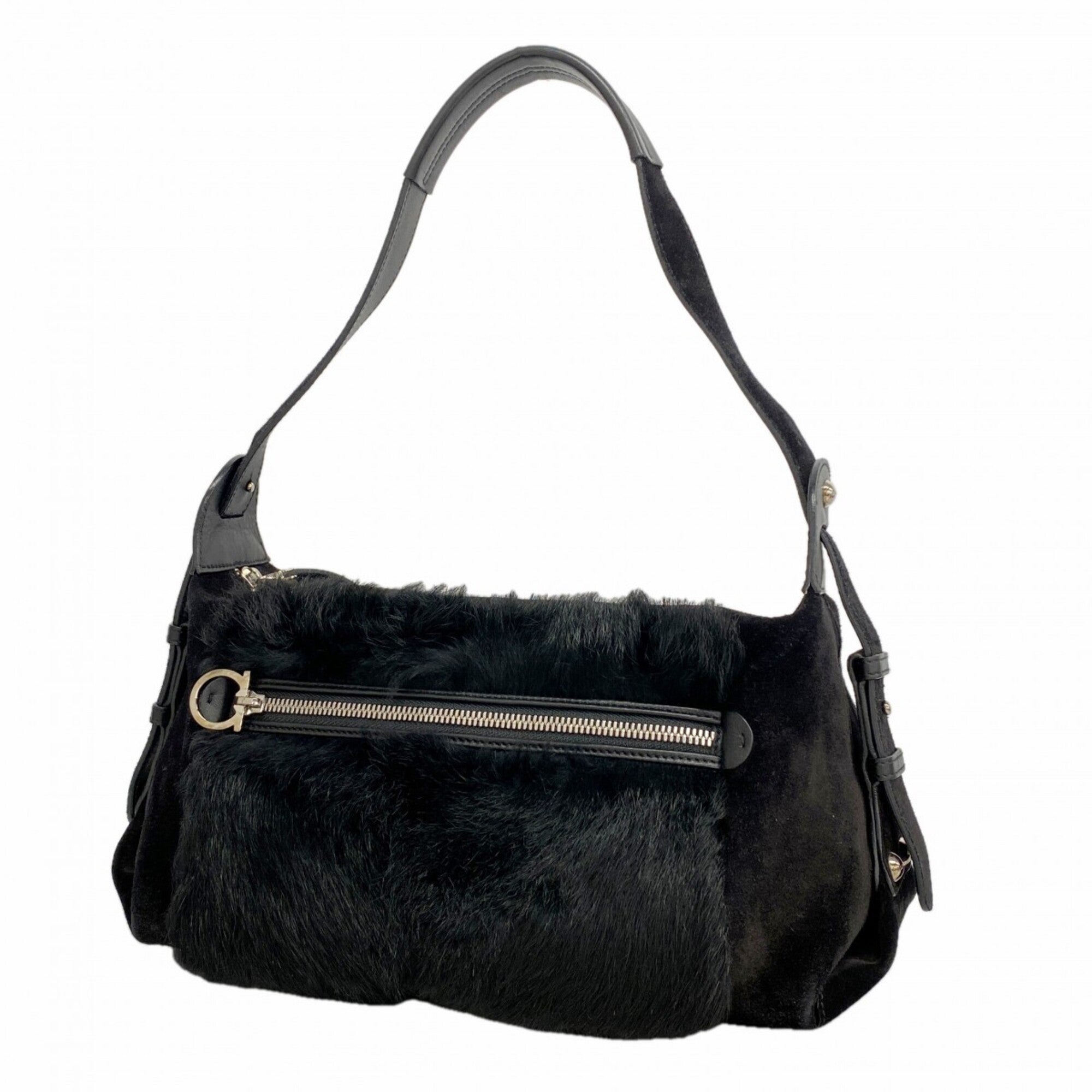 Salvatore Ferragamo Black Suede Fur Shoulder Bag (Pre-Owned)