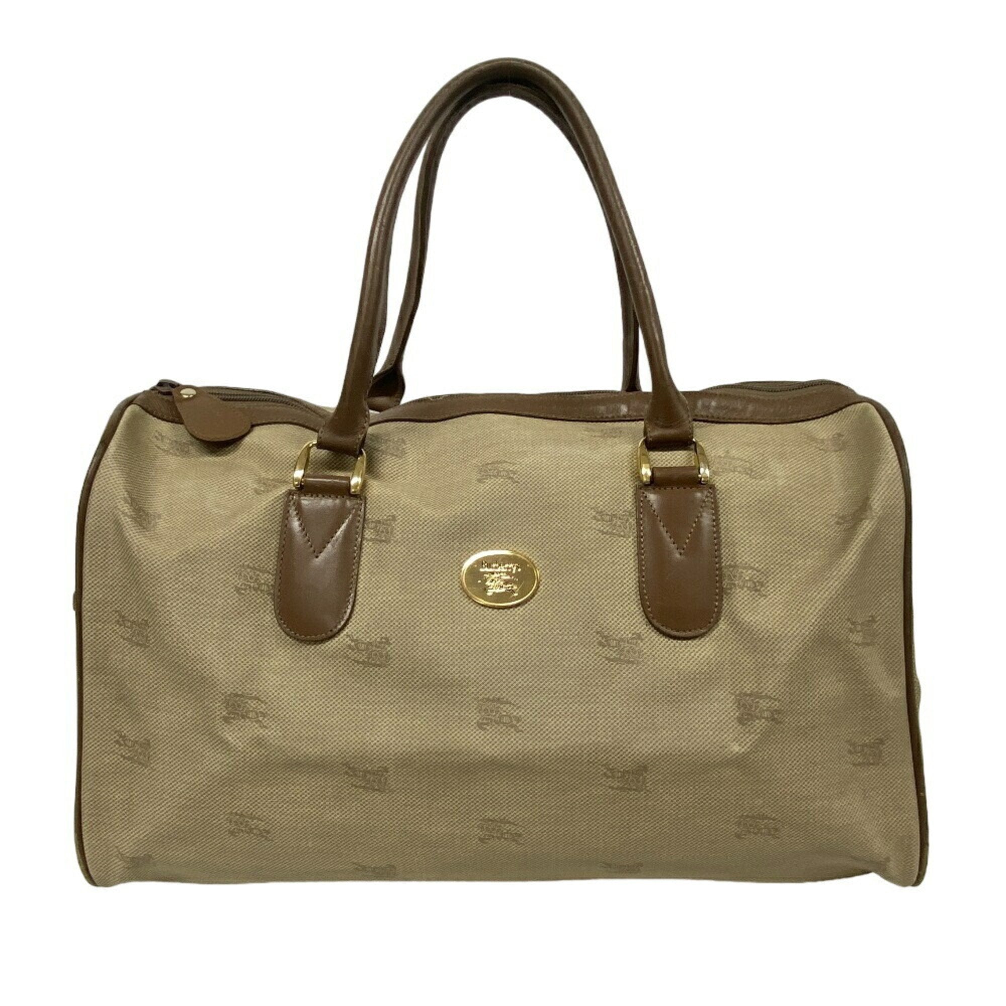 Burberry Beige Brown Pvc Boston Bag (Pre-Owned)