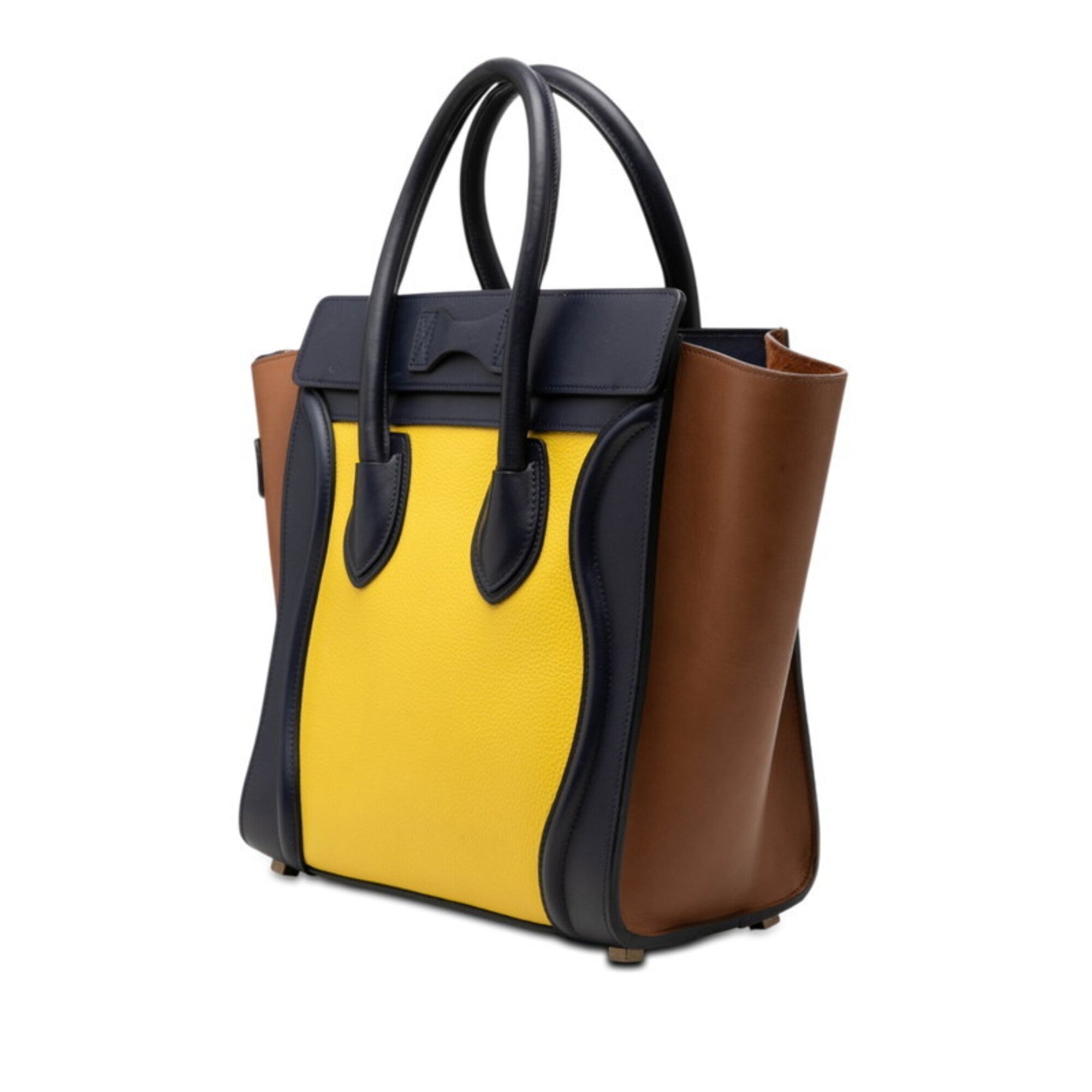 Celine Brown Navy Yellow Leather Handbag Tote Bag (Pre-Owned)