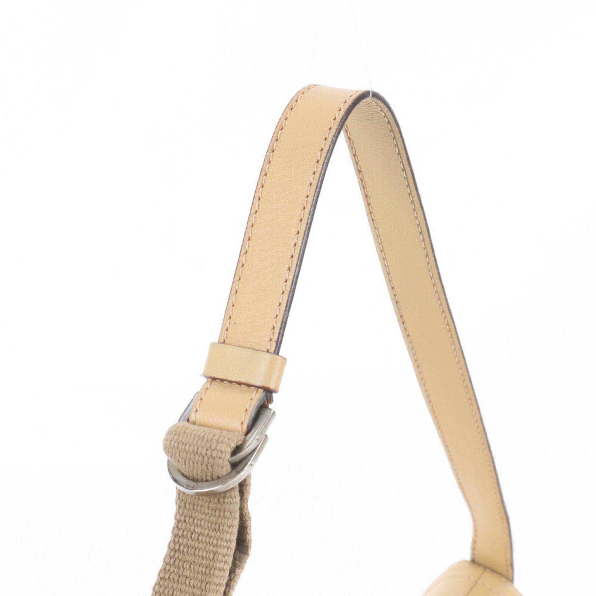Christian Dior Beige Brown Leather Canvas Shoulder Bag Tote Bag (Pre-Owned)