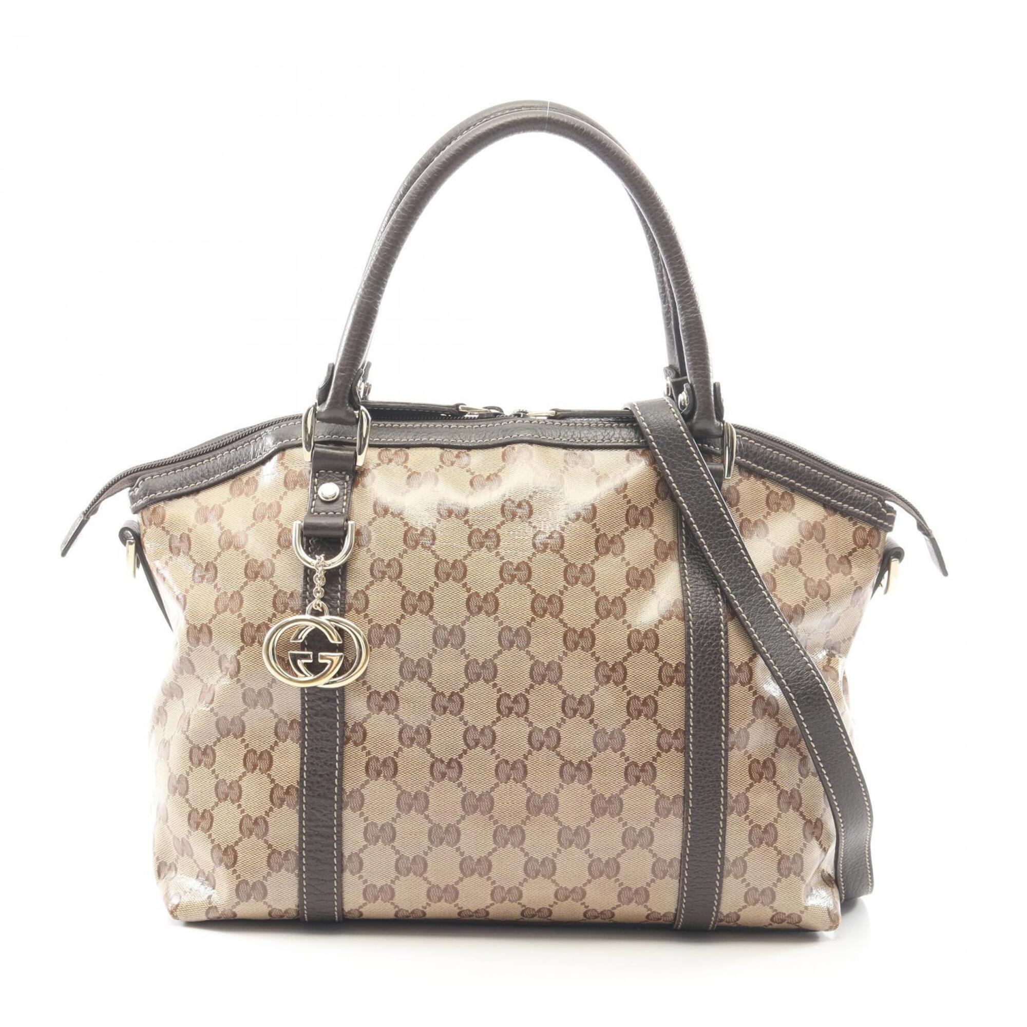 Gucci Beige Brown Pvc Coated Canvas Leather Tote Bag (Pre-Owned)