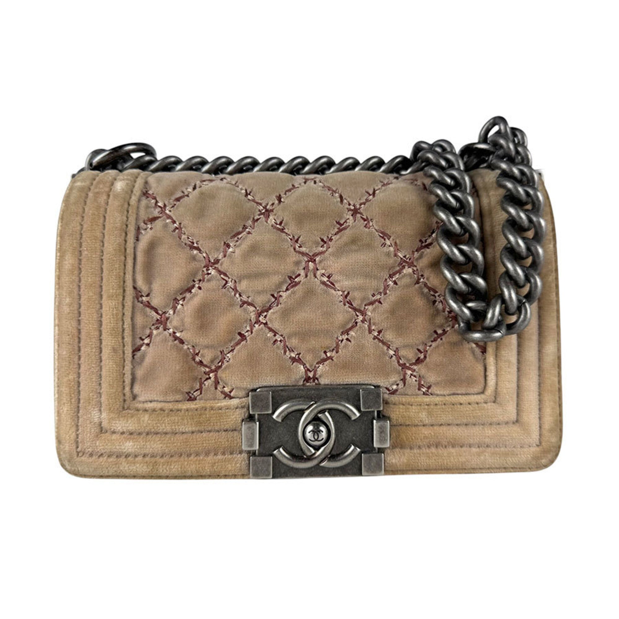 Chanel Light Brown Velvet Shoulder Bag (Pre-Owned)
