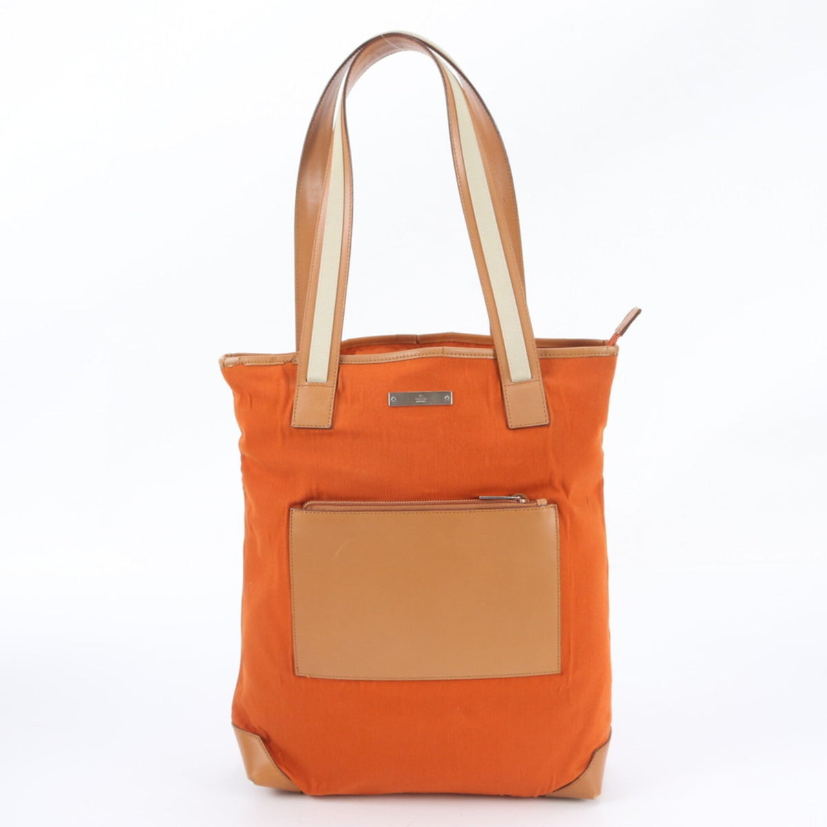 Gucci Brown Orange Leather Canvas Shoulder Bag Tote Bag (Pre-Owned)