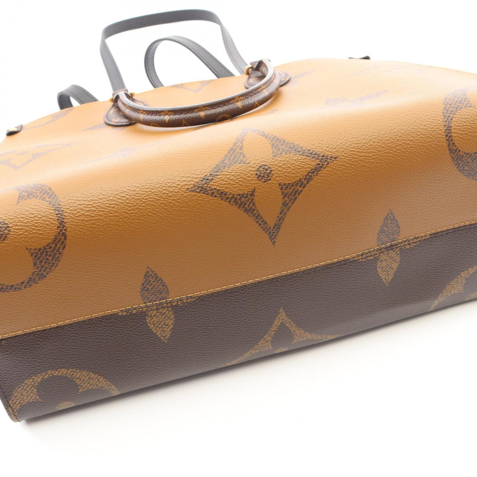 Louis Vuitton Beige Brown Coated Canvas Leather Handbag Tote Bag (Pre-Owned)