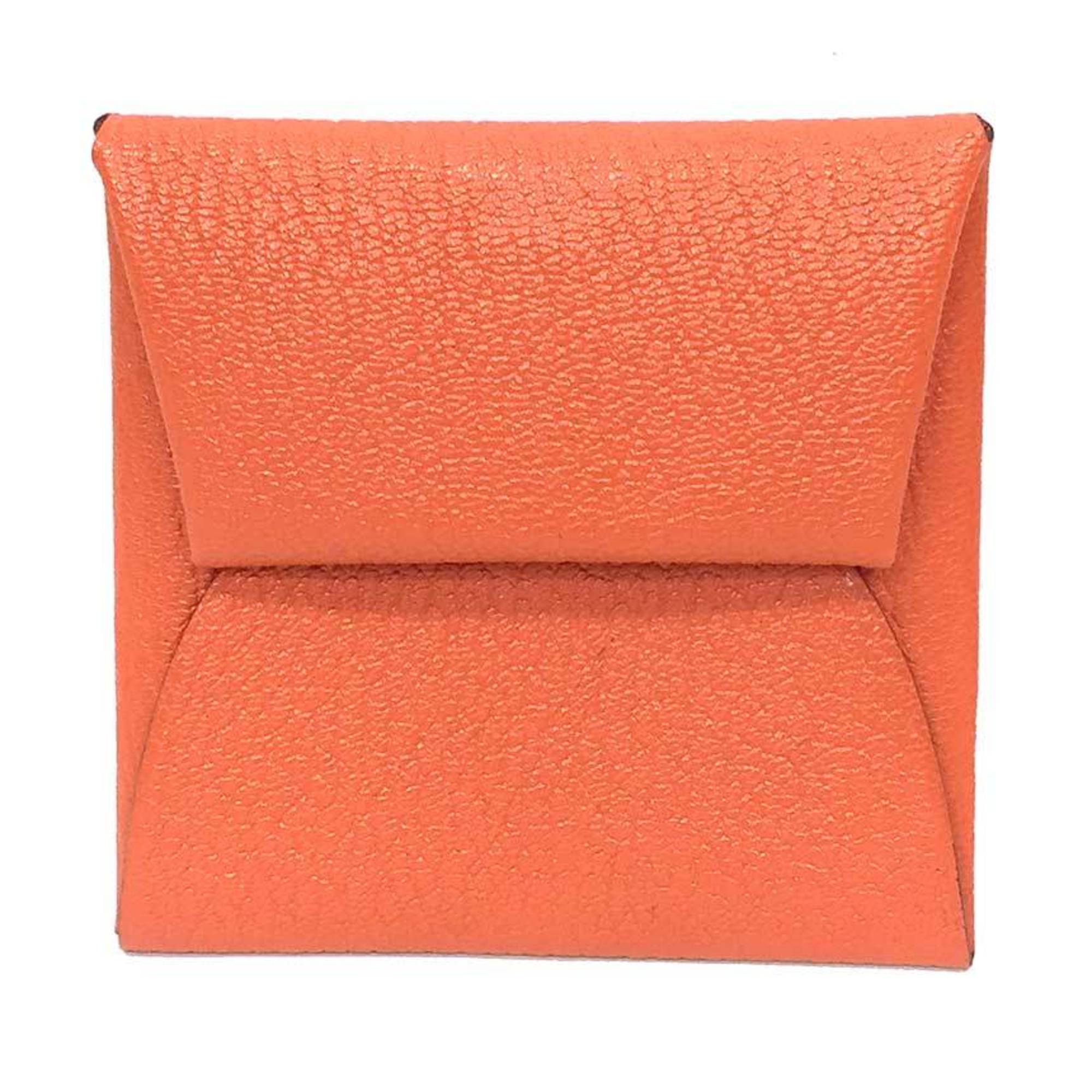 Hermes Orange Chevre Leather Coin Purse/Coin Case (Pre-Owned)