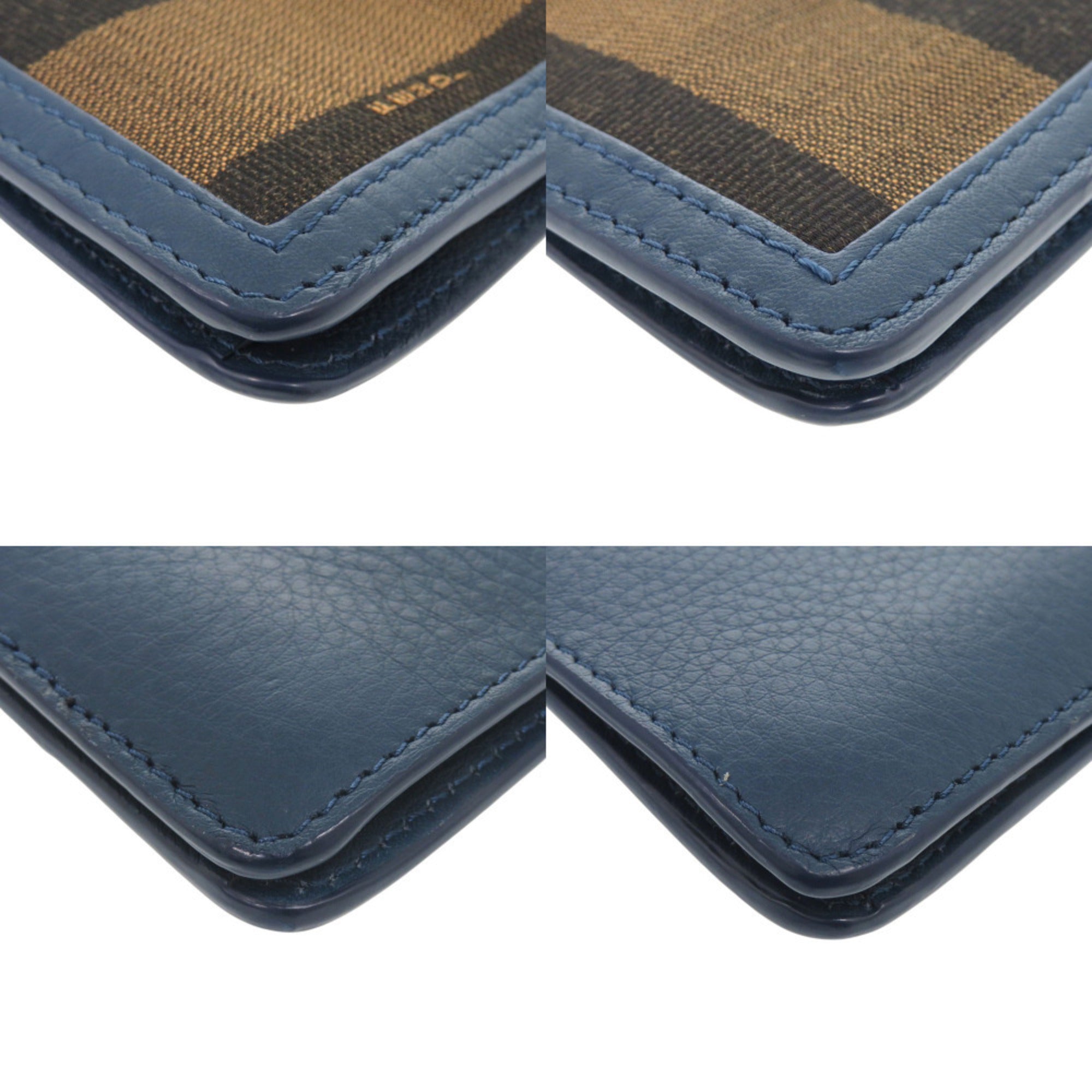 Fendi Blue Brown Leather Canvas Clutch Bag (Pre-Owned)