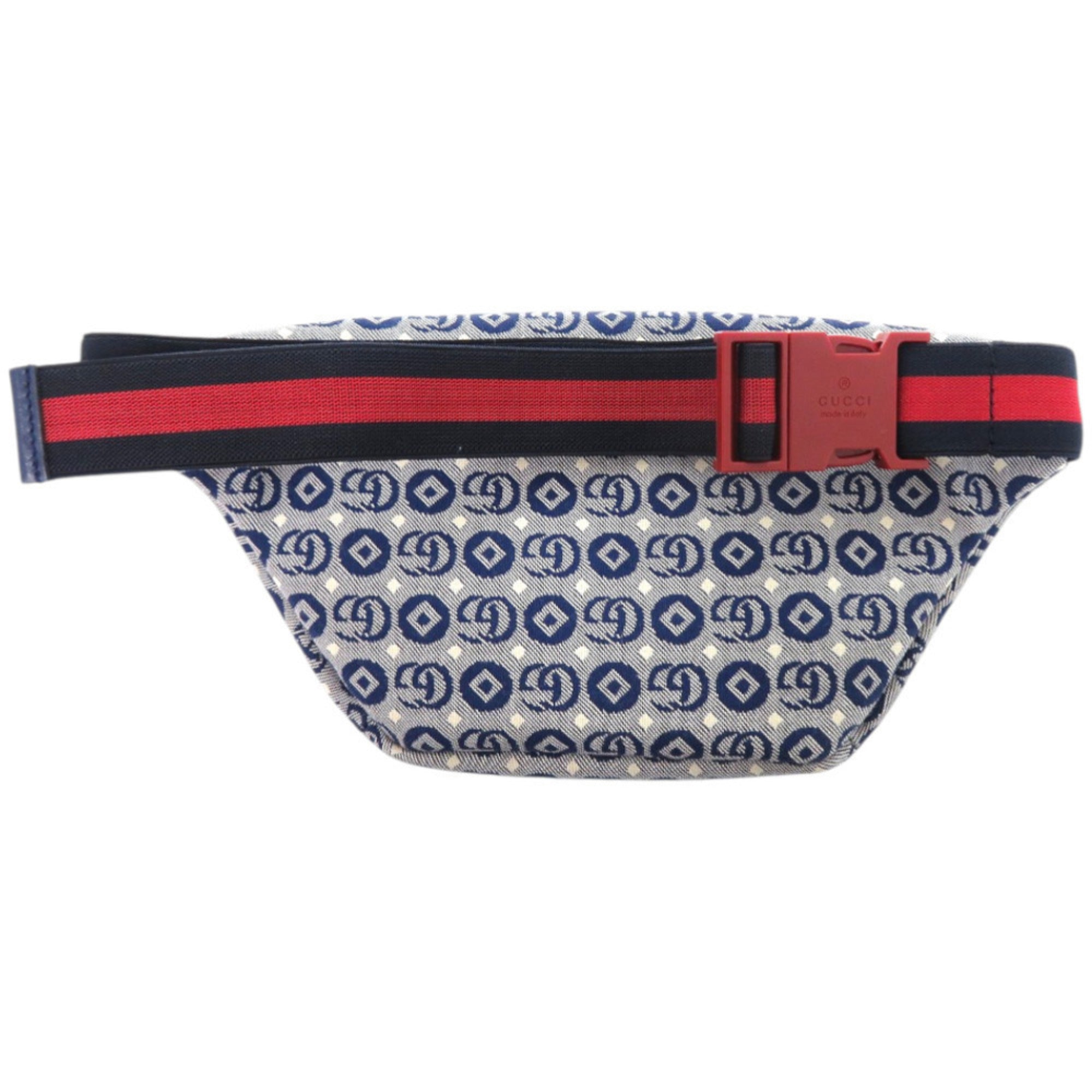 Gucci Blue Navy Red Color Canvas Leather Fanny Pack Pouch (Pre-Owned)