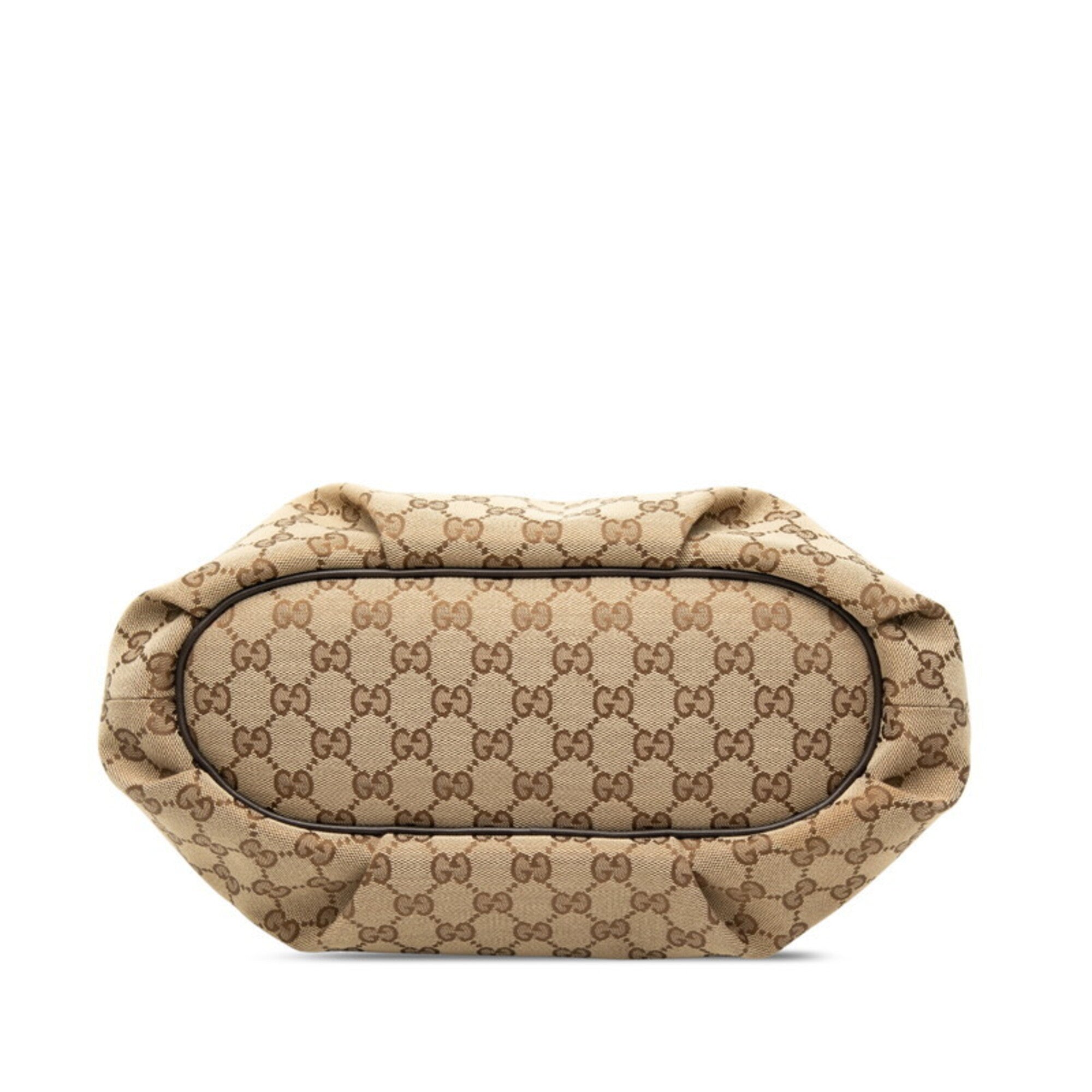 Gucci Beige Brown Canvas Leather Shoulder Bag (Pre-Owned)