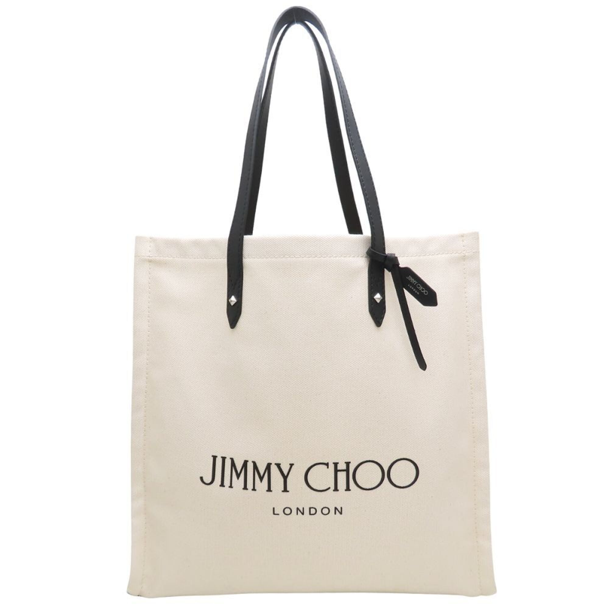 Jimmy Choo Beige Black Canvas Leather Tote Bag (Pre-Owned)