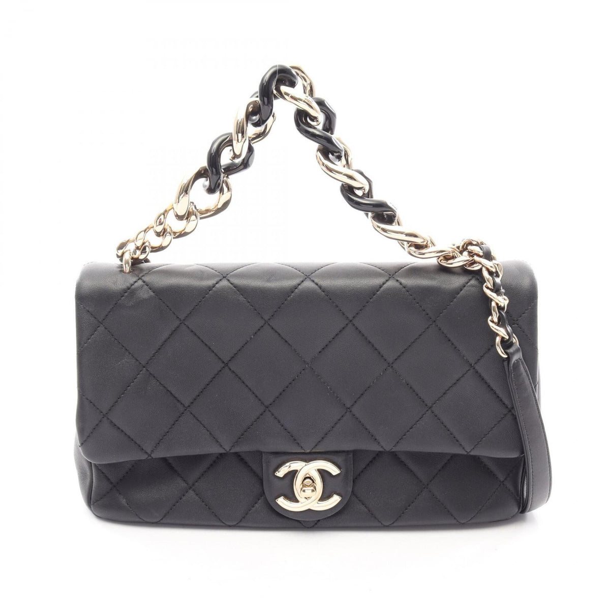 Chanel Black Leather Handbag Shoulder Bag (Pre-Owned)