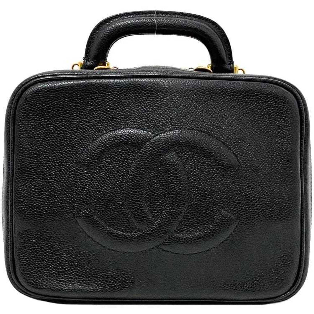 Chanel Black Leather Handbag Vanity Bag (Pre-Owned)