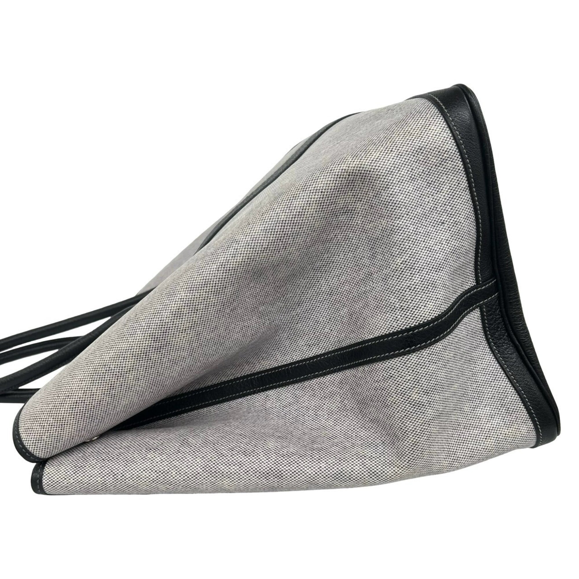 Hermes Black Gray Toile H Buffalo Leather Handbag Tote Bag (Pre-Owned)