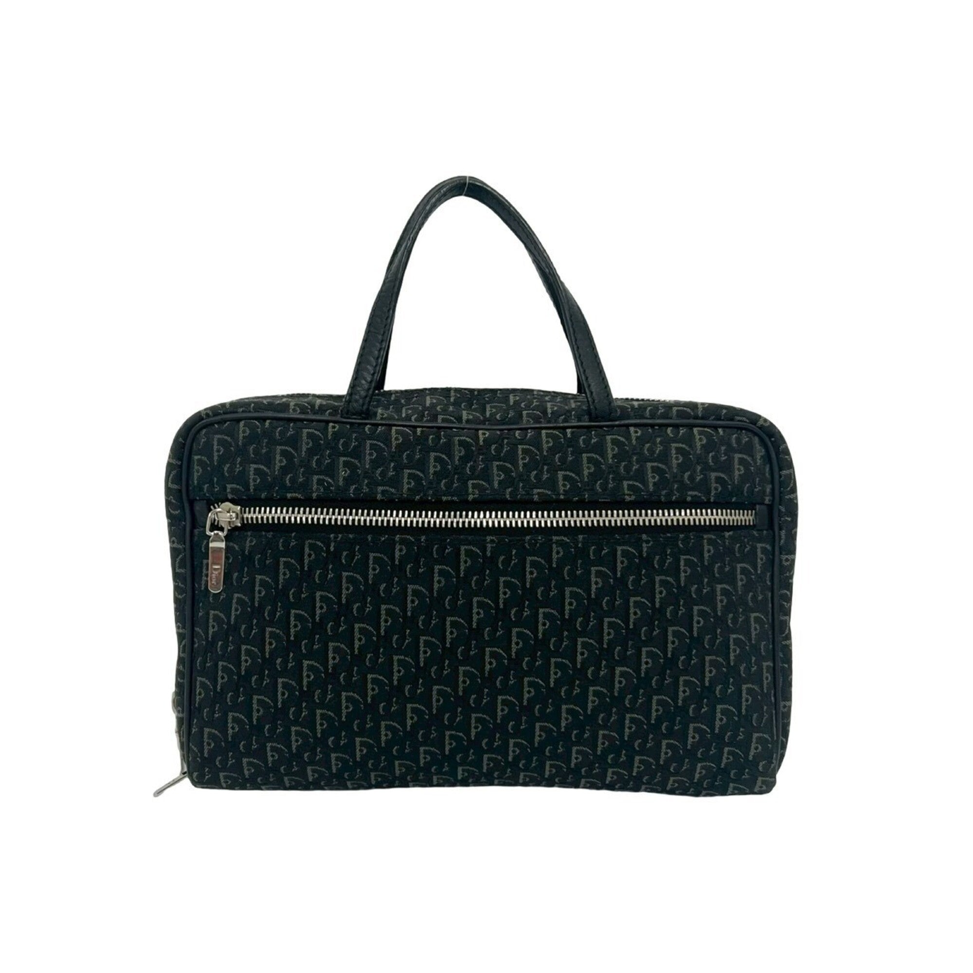 Christian Dior Black Canvas Leather Boston Bag Handbag (Pre-Owned)