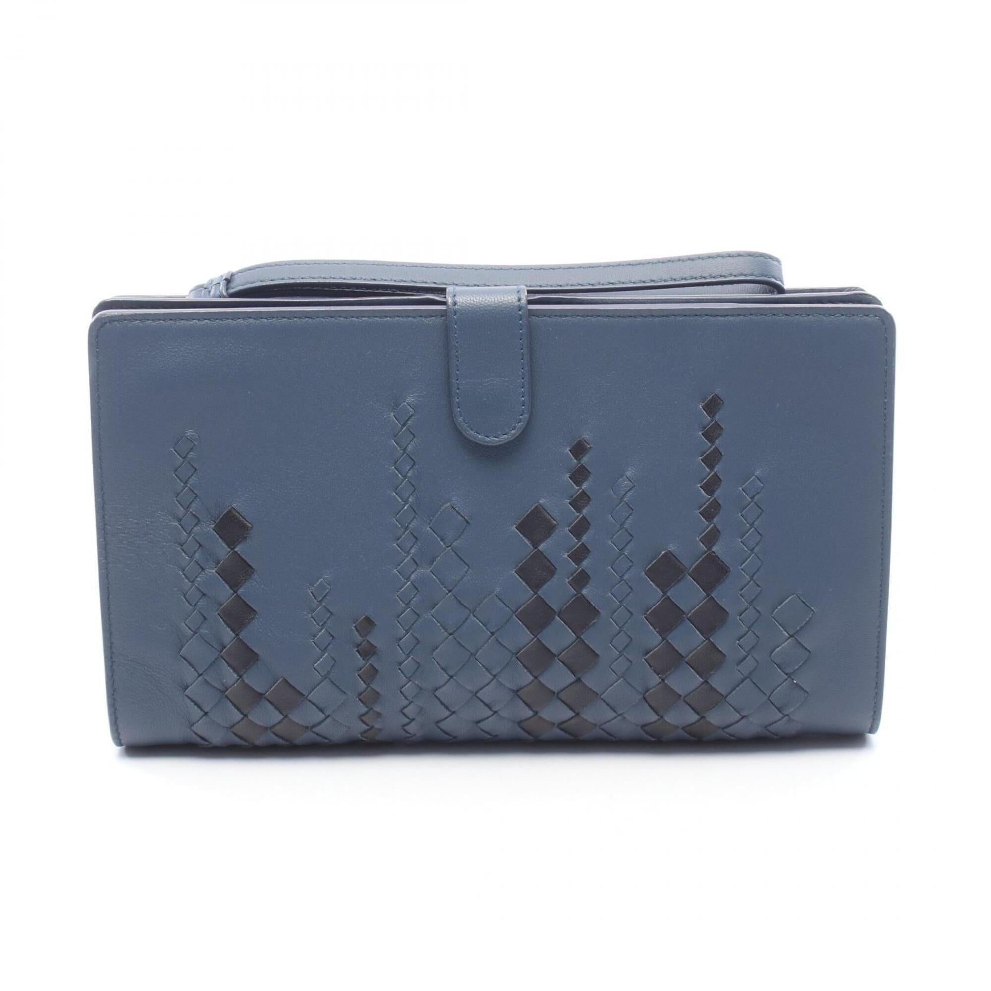 Bottega Veneta Black Blue Leather Clutch Bag (Pre-Owned)