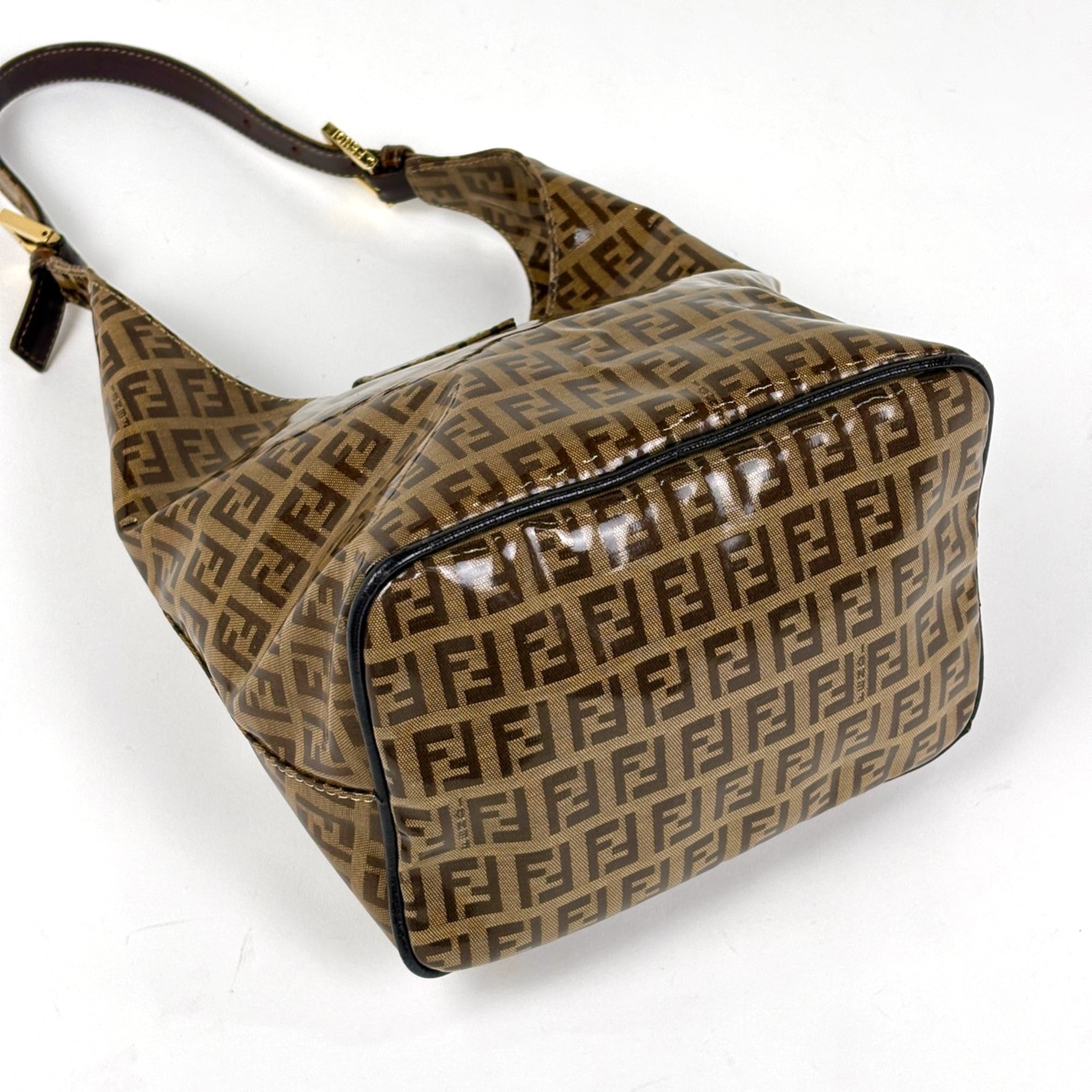 Fendi Zucchino Brown Coated Canvas Leather Handbag Shoulder Bag (Pre-Owned)