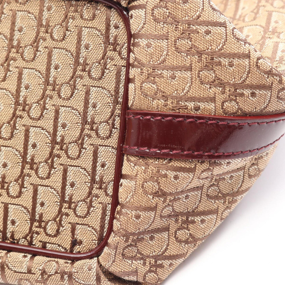 Christian Dior Beige Bordeaux Canvas Patent Leather Suede Handbag Tote Bag (Pre-Owned)