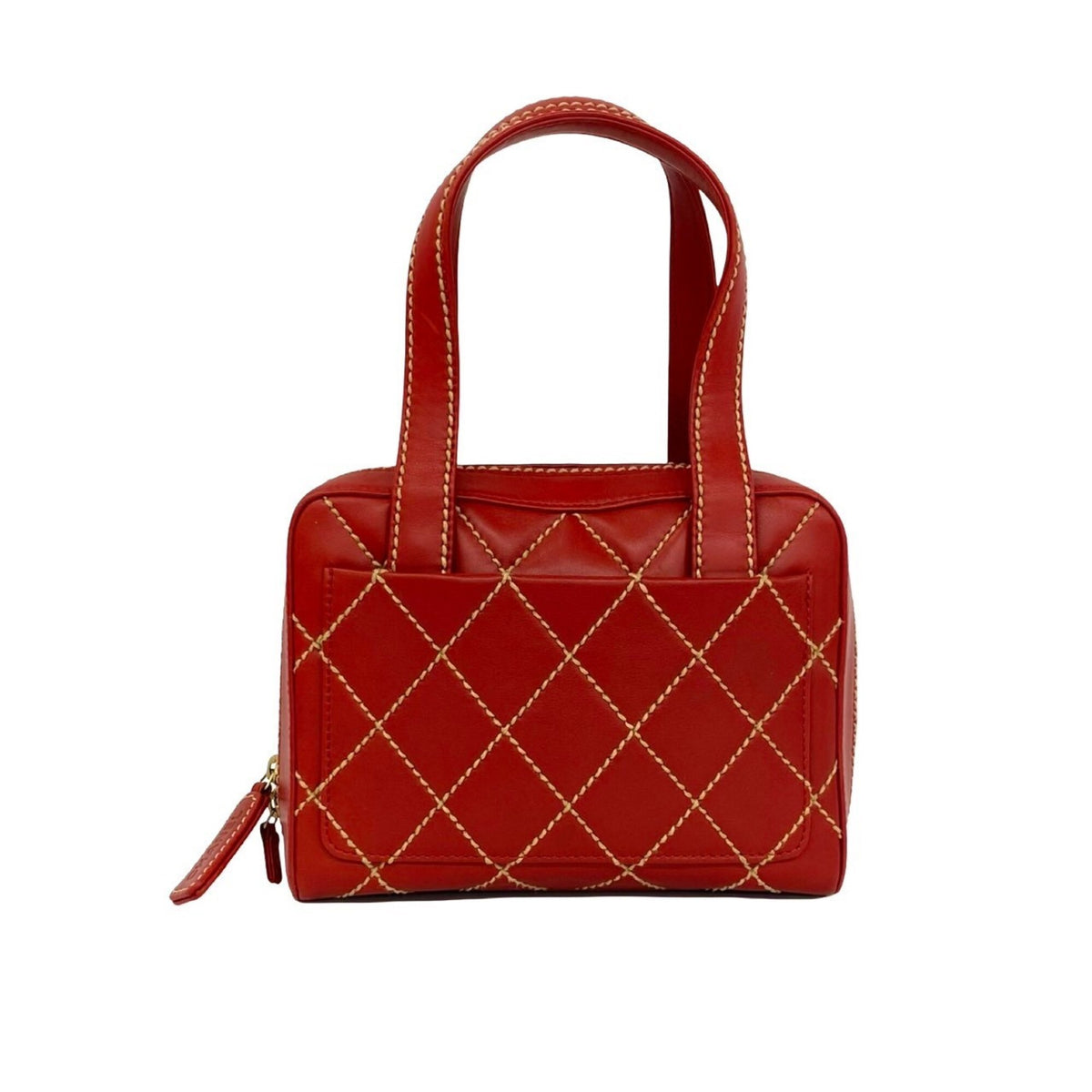 Chanel Red Color Leather Handbag Pouch Tote Bag (Pre-Owned)