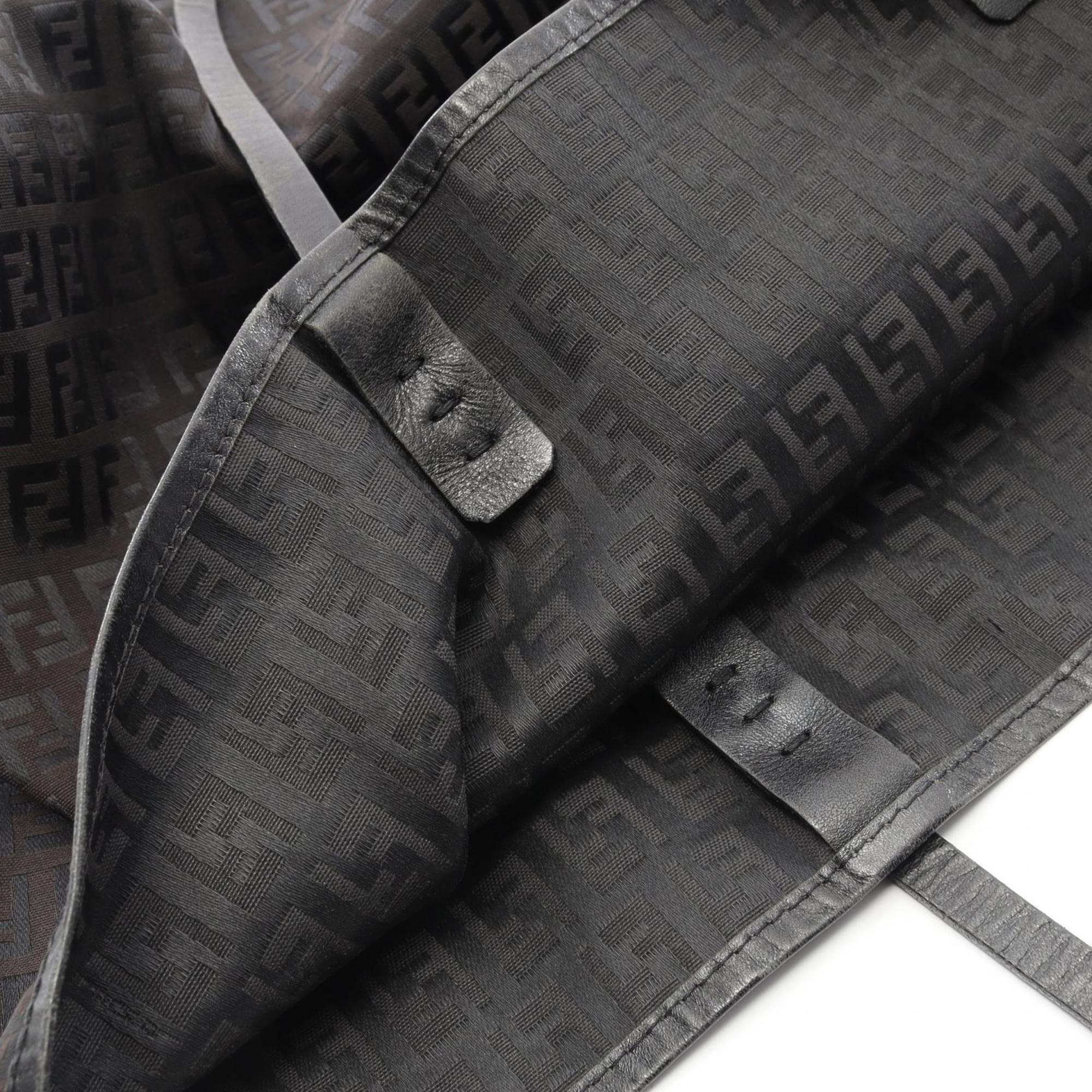 Fendi Black Brown Canvas Leather Pouch Tote Bag (Pre-Owned)