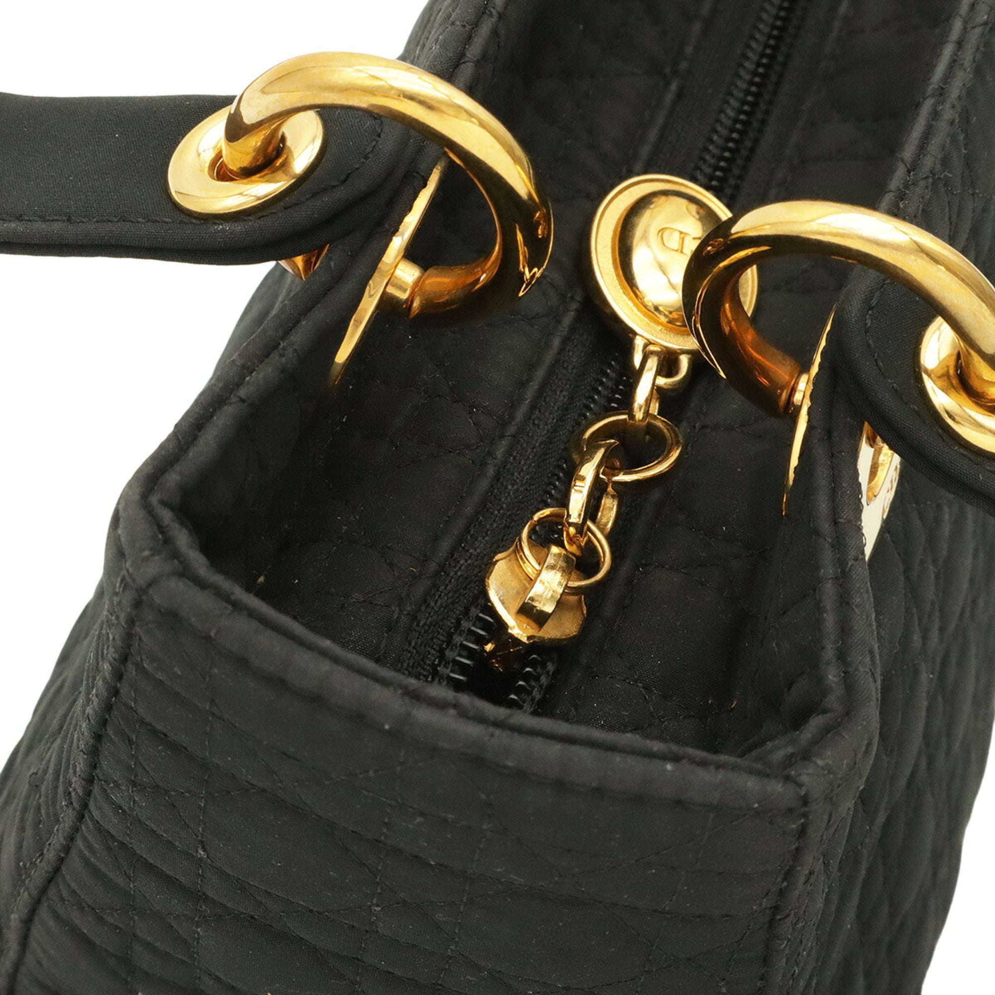 Christian Dior Lady Dior Black Nylon Leather Handbag Tote Bag (Pre-Owned)