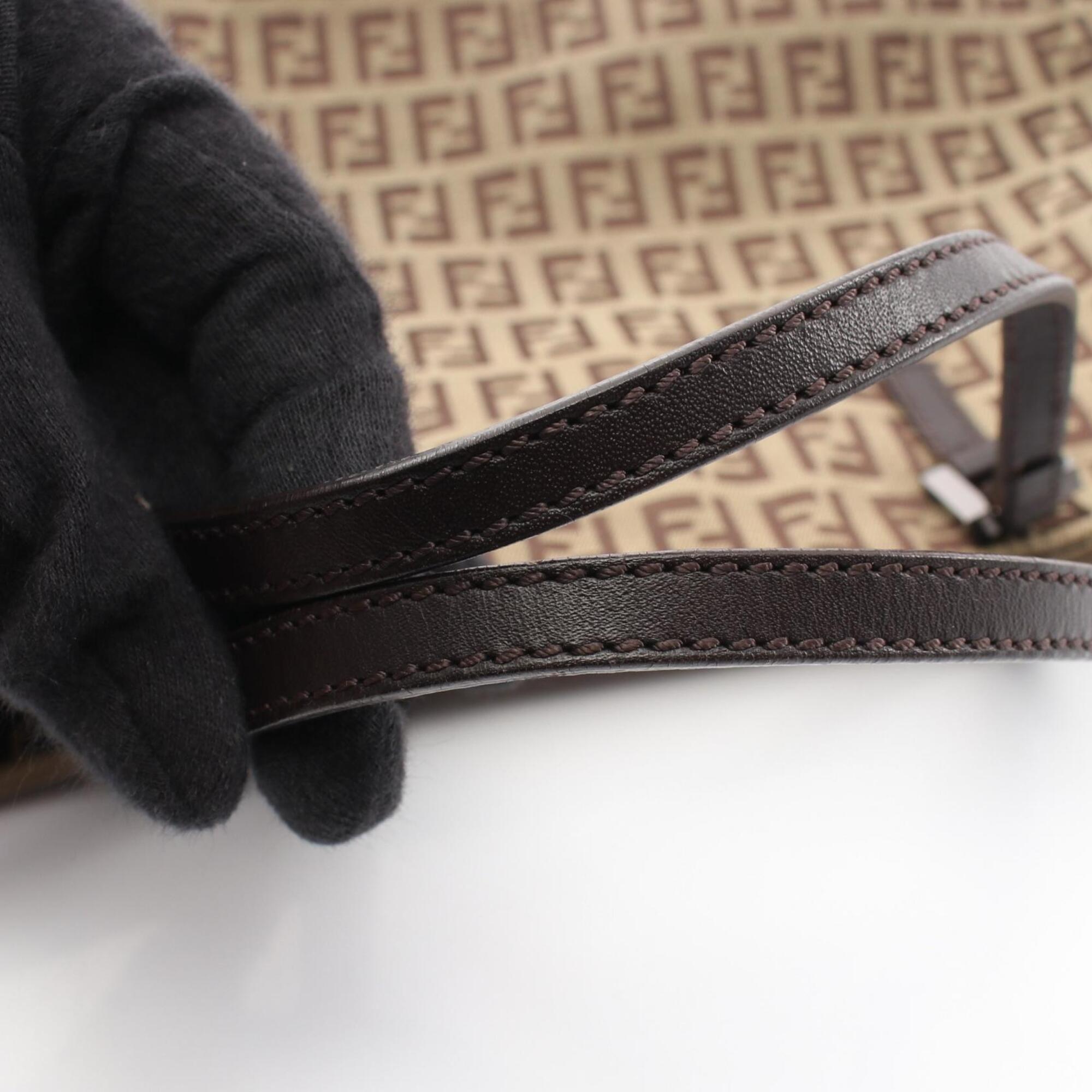 Fendi Beige Brown Canvas Leather Handbag Tote Bag (Pre-Owned)