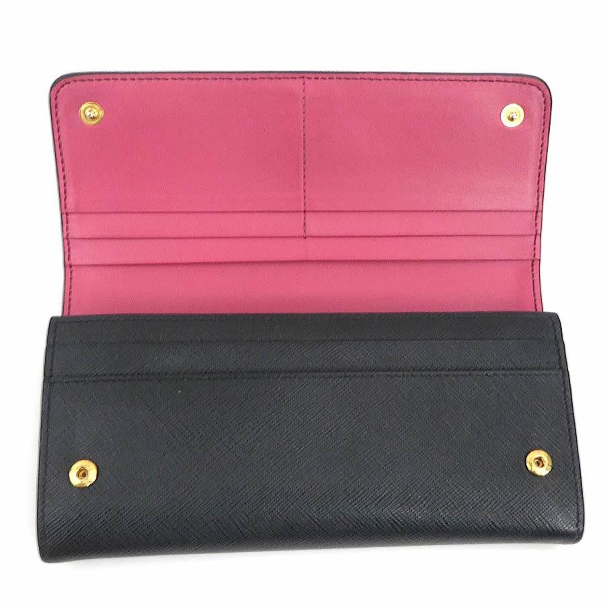 Prada Black Pink Leather Long Wallet (Bi-Fold) (Pre-Owned)