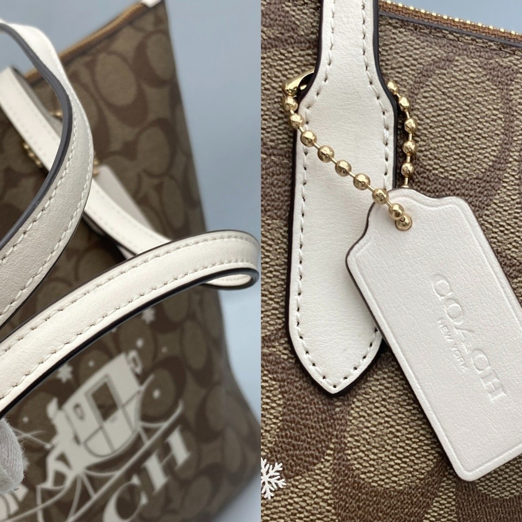 Coach Beige Off-White Signature Line Tote Bag (Pre-Owned)