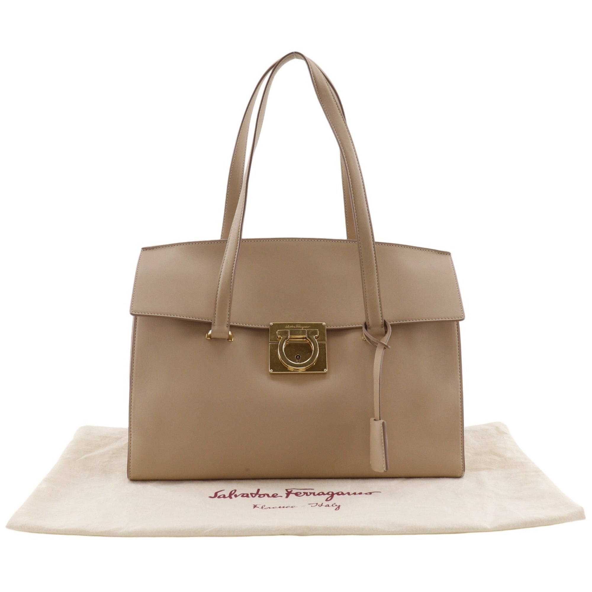 Salvatore Ferragamo Beige Leather Tote Bag (Pre-Owned)