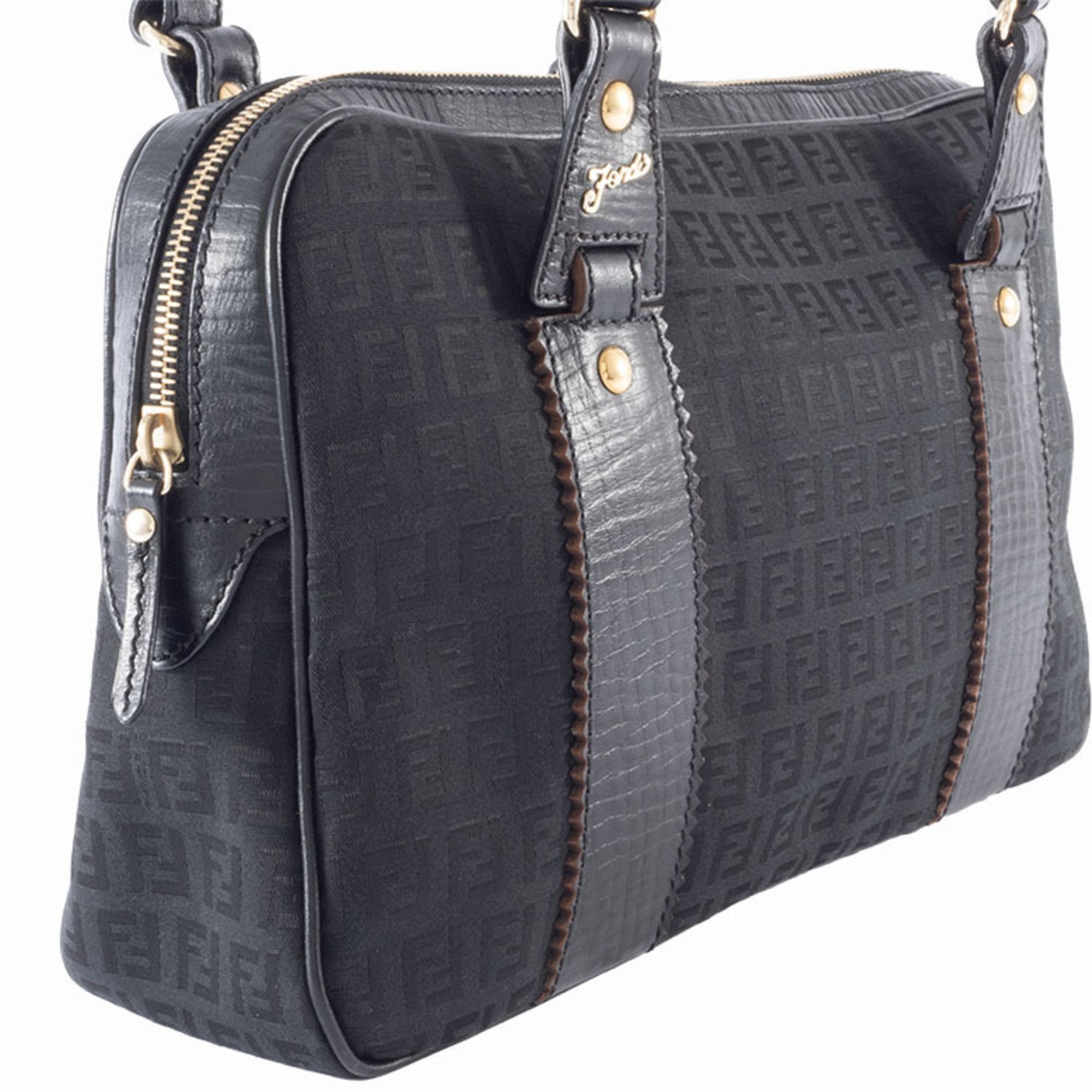 Fendi Zucca Black Canvas Leather Handbag (Pre-Owned)