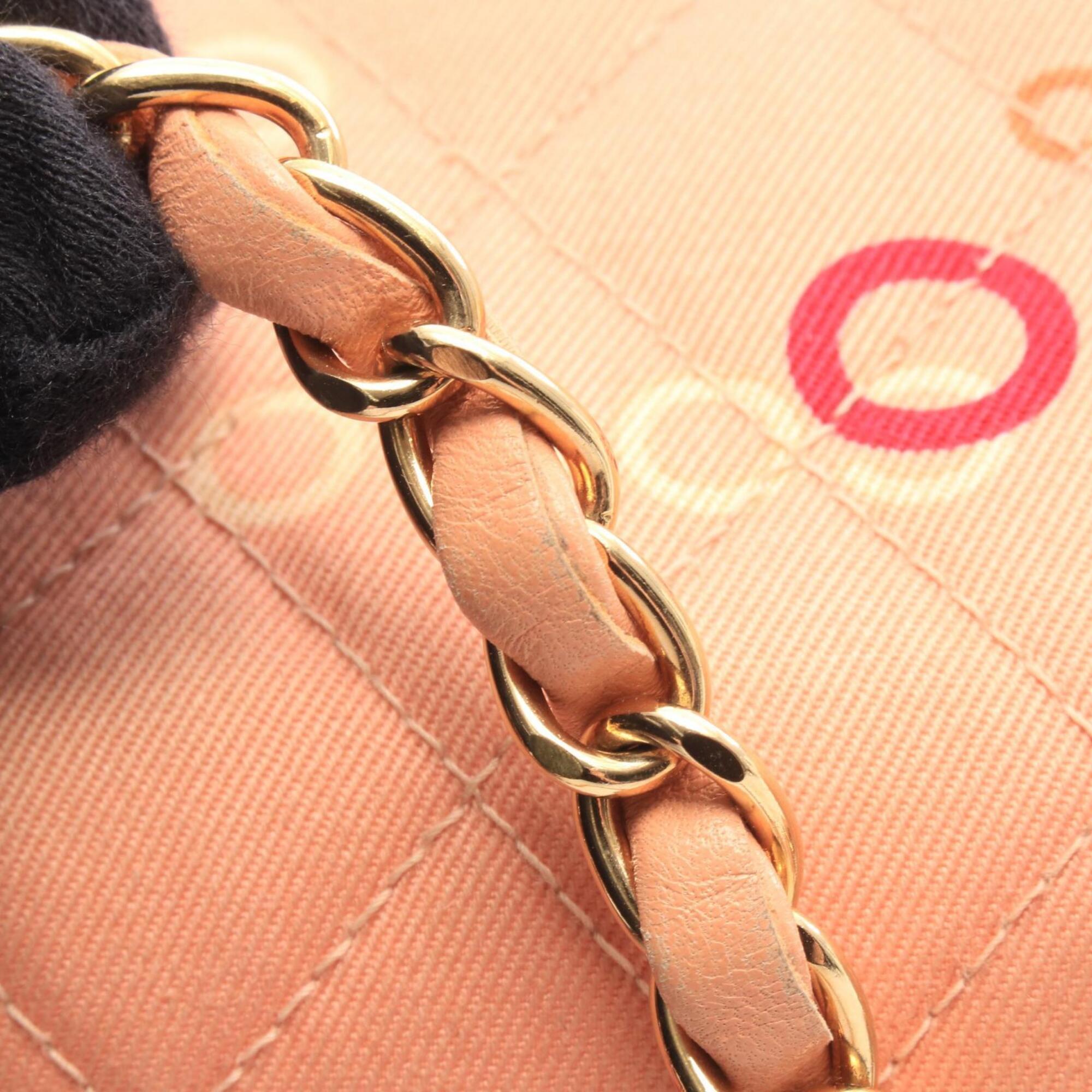 Chanel Multi-Color Pink Canvas Leather Handbag Shoulder Bag (Pre-Owned)