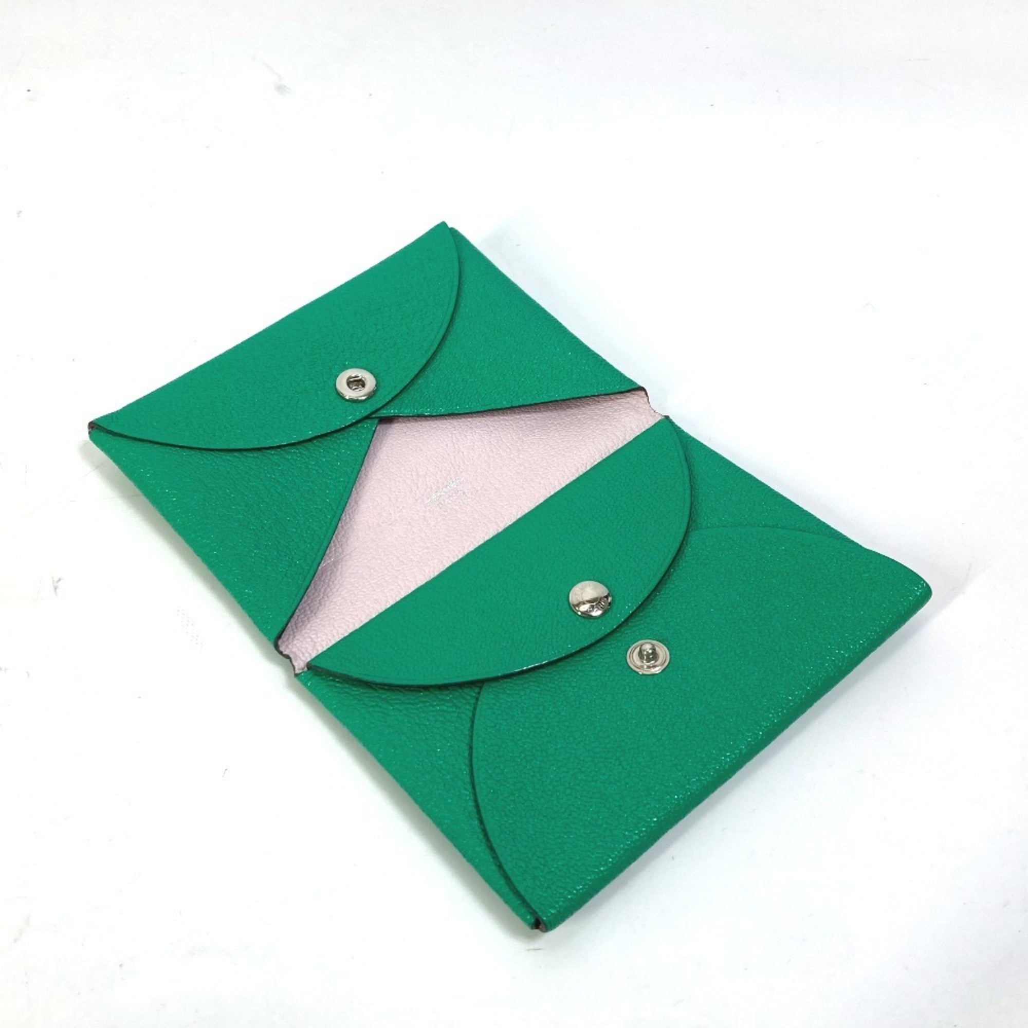 Hermes Bicolor Green Mint Green Pink Chevre Leather Coin Purse/Coin Case (Pre-Owned)