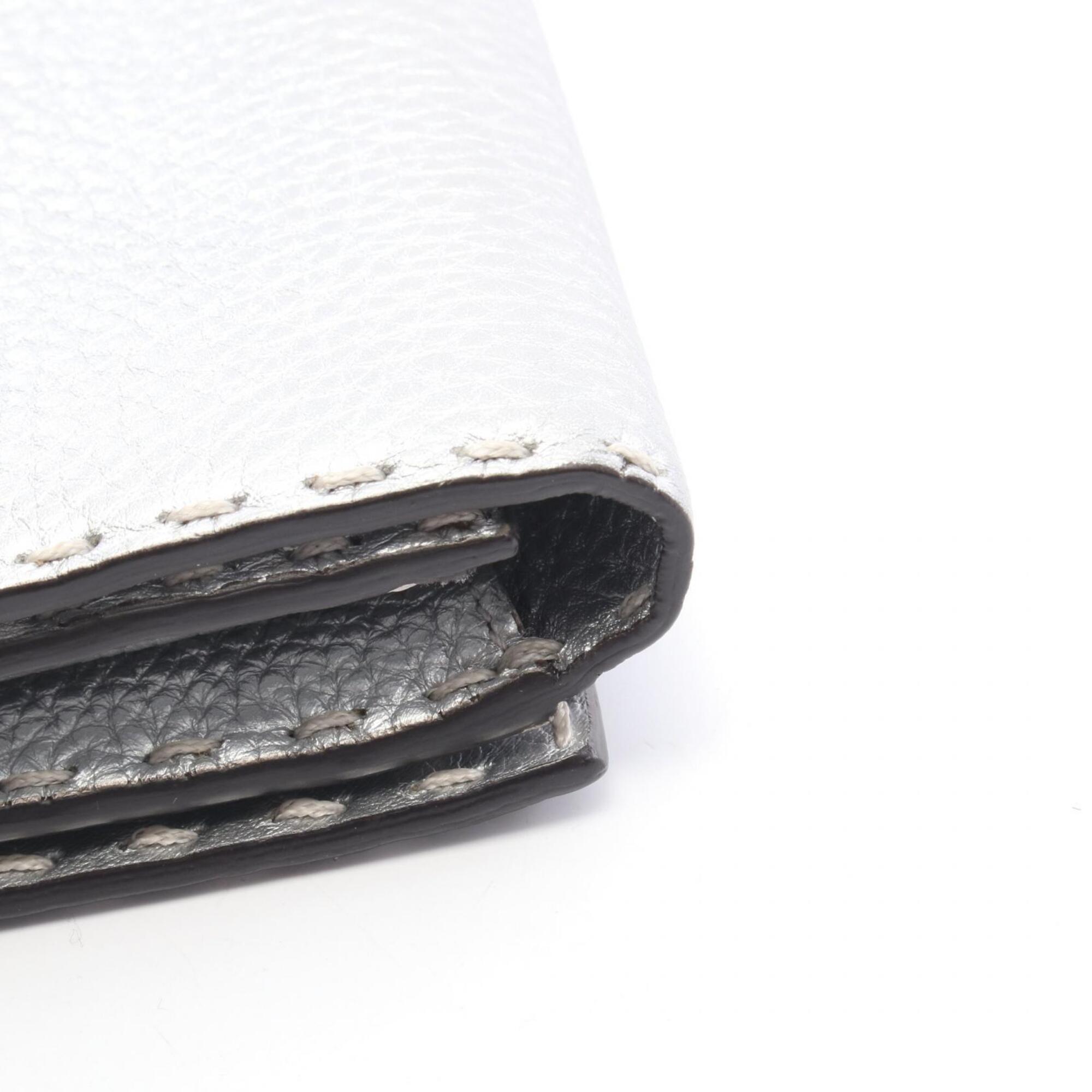 Fendi Silver Leather Long Wallet (Bi-Fold) (Pre-Owned)