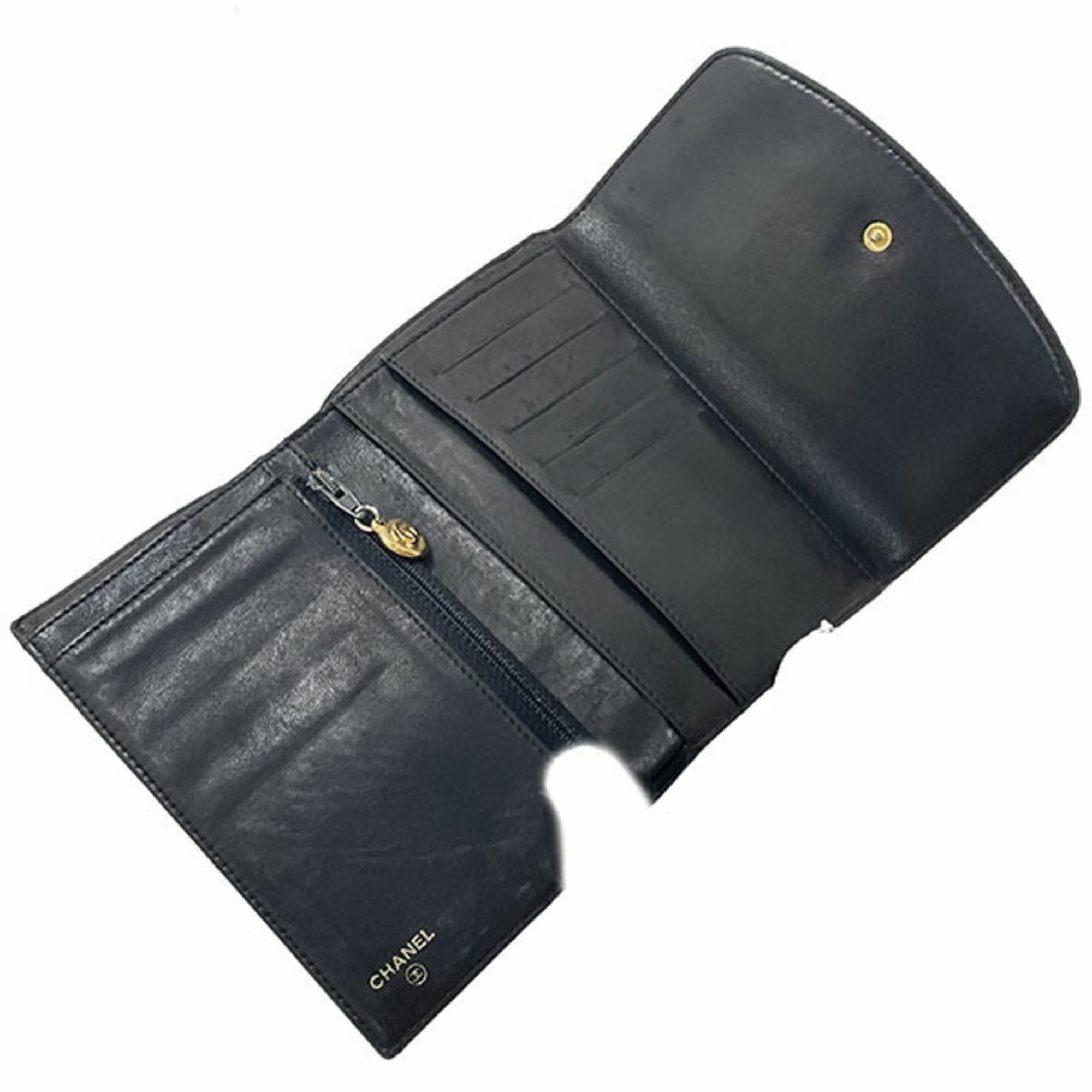 Chanel Black Grained Calfskin Wallet (Tri-Fold) (Pre-Owned)