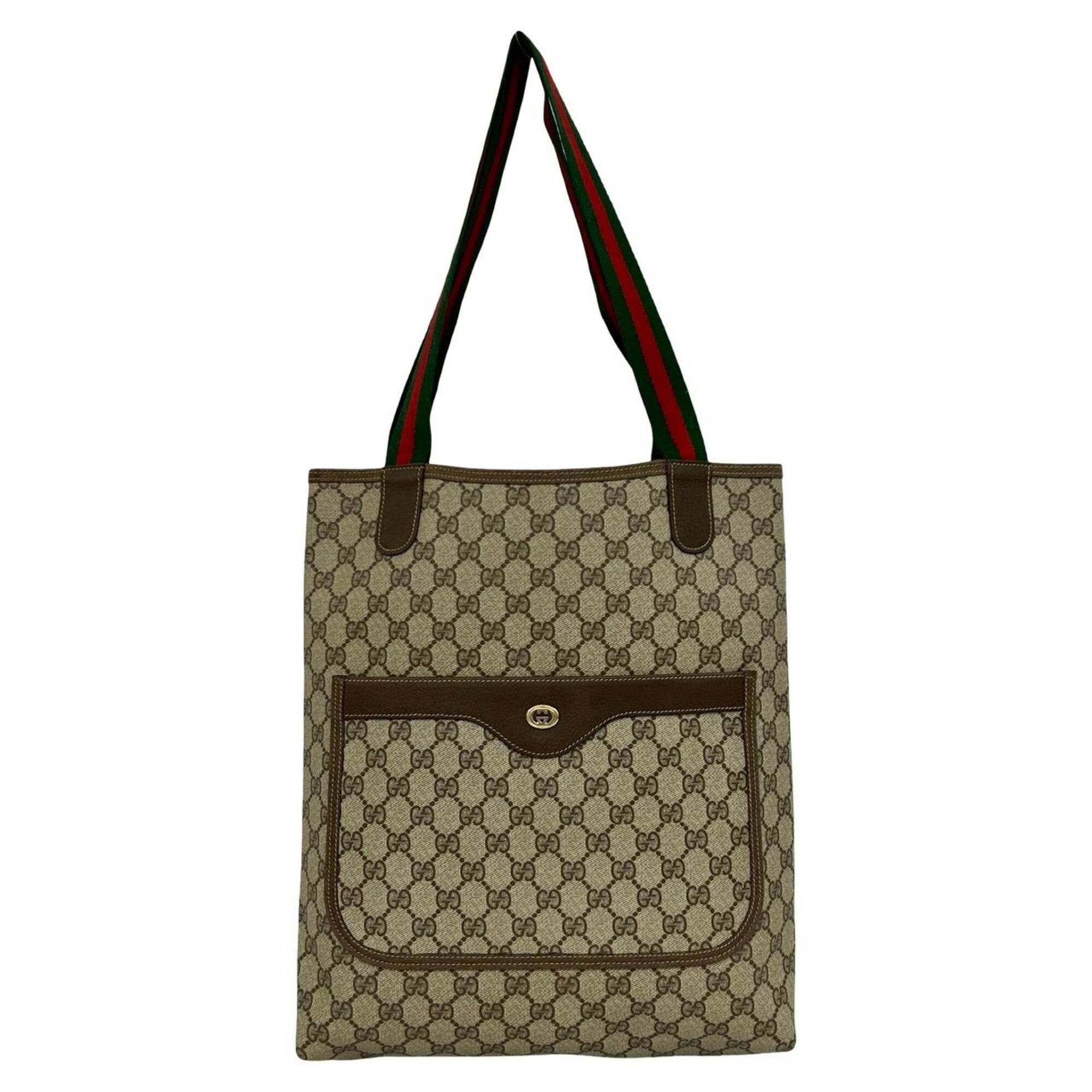 Gucci Brown Green Red Color Leather Pvc Handbag Tote Bag (Pre-Owned)