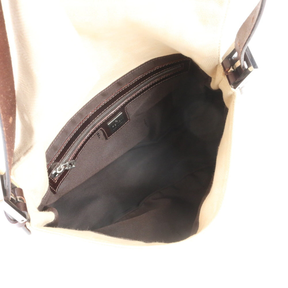 Fendi Beige Leather Canvas Shoulder Bag (Pre-Owned)
