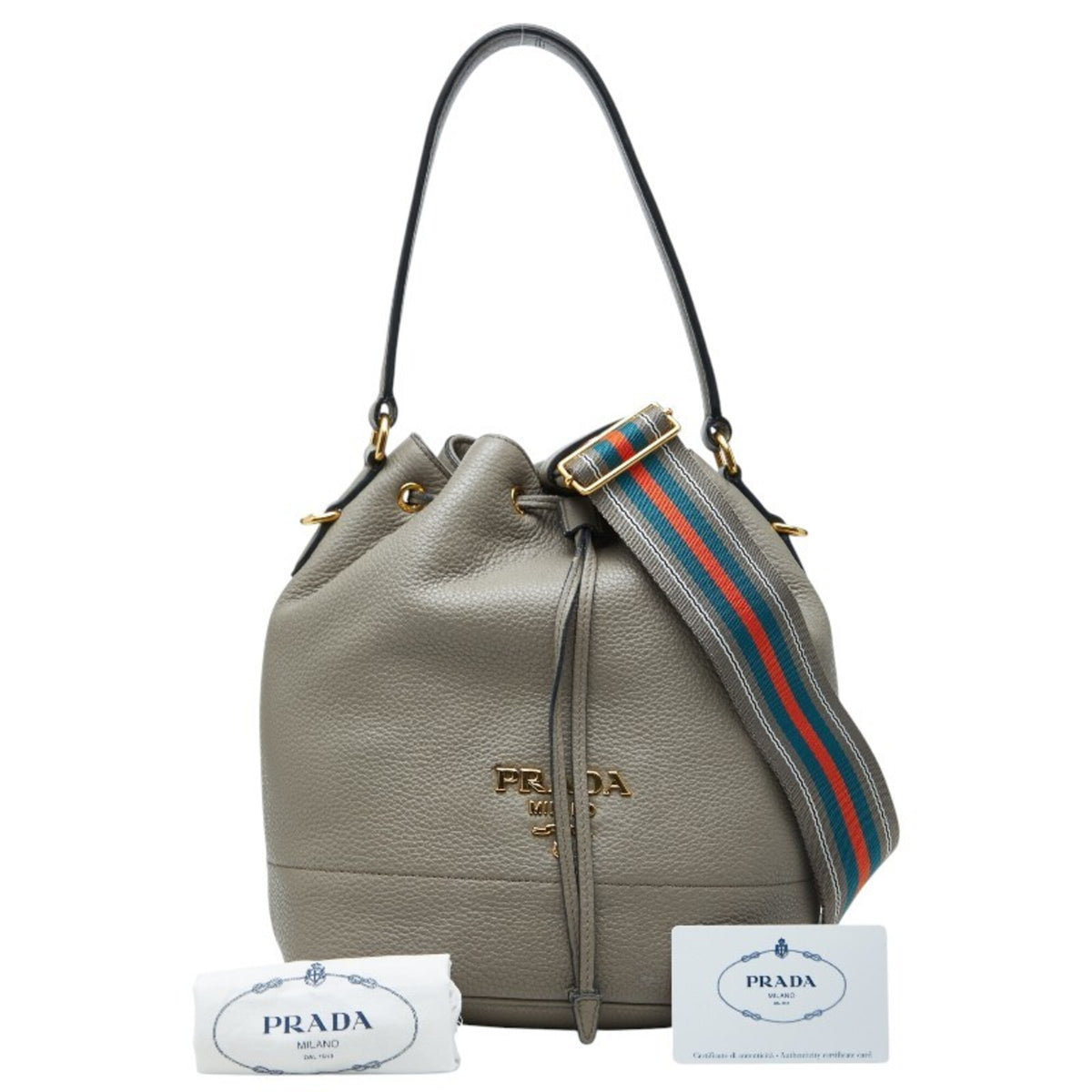 Prada Grayish Leather Handbag Shoulder Bag (Pre-Owned)
